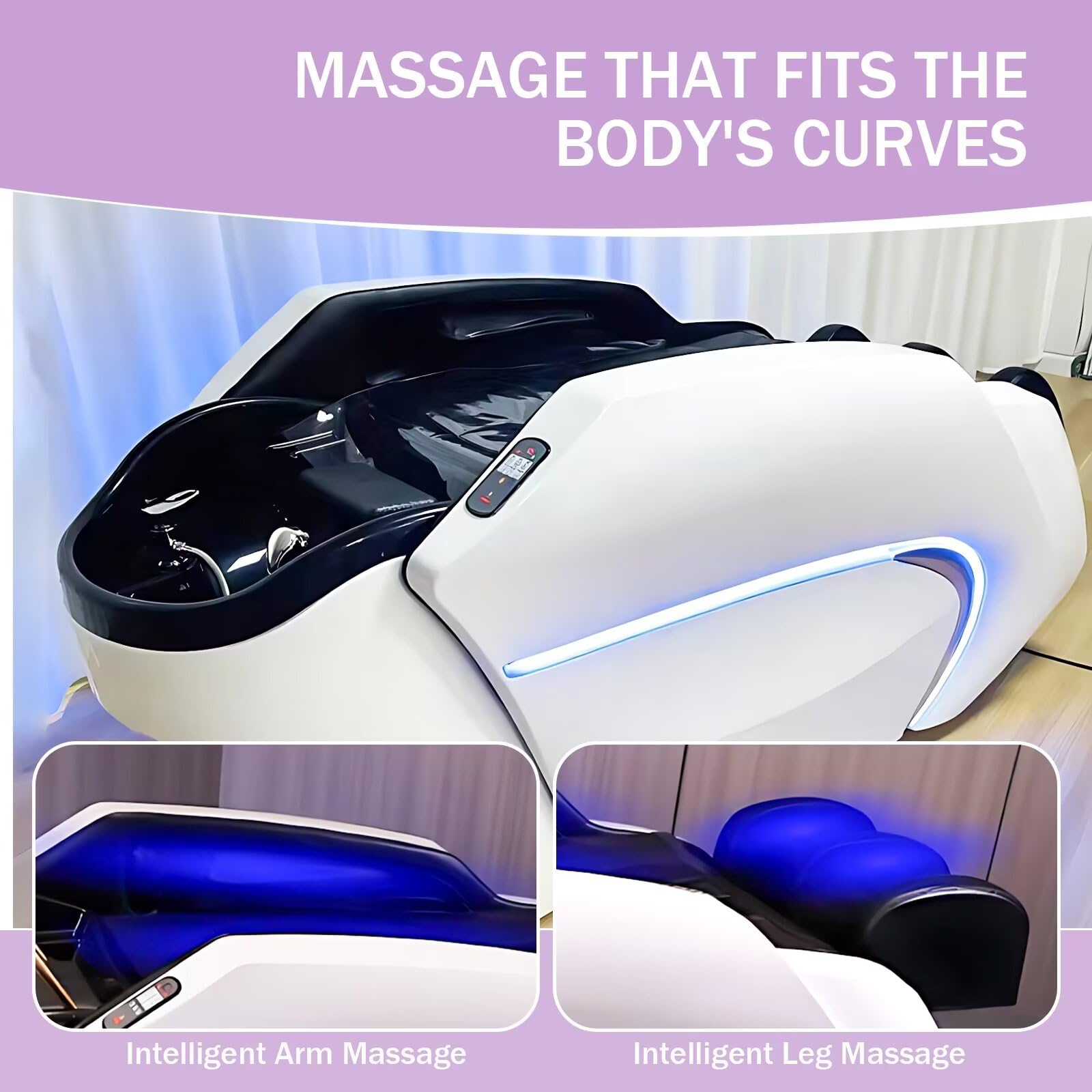 Professionelle Salon-Shampoo-Massageliege mit White Tech Ambientebeleuchtung, Kopfmassage-Ausstattung, Ganzkörpermassage und automatischer Beinhebung