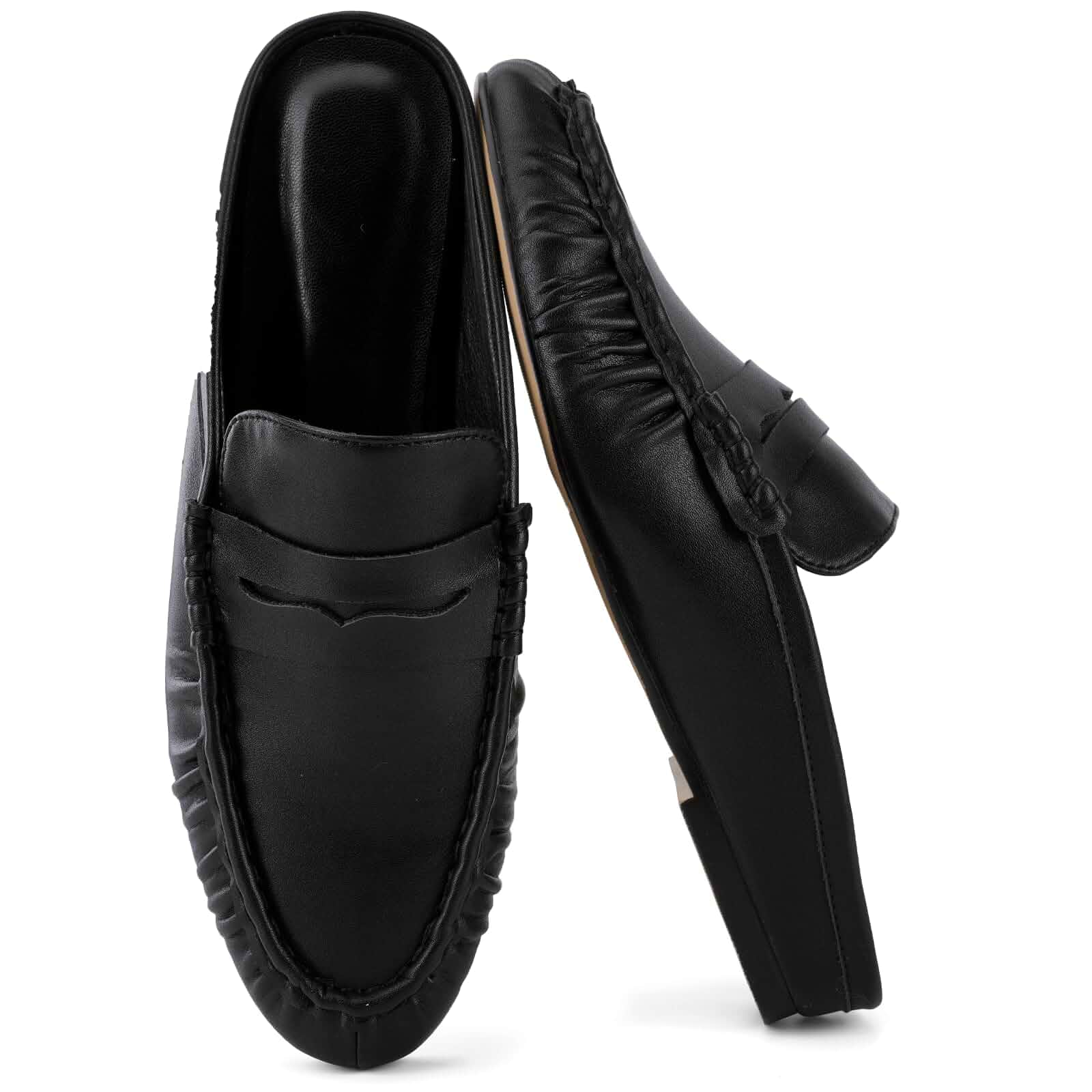 Flat Mules Penny Loafers for Women,Cute Round-Toe Slip On Shoes, Fashion Vintage Comfortable Casual Loafers, for Walking&Office Mules