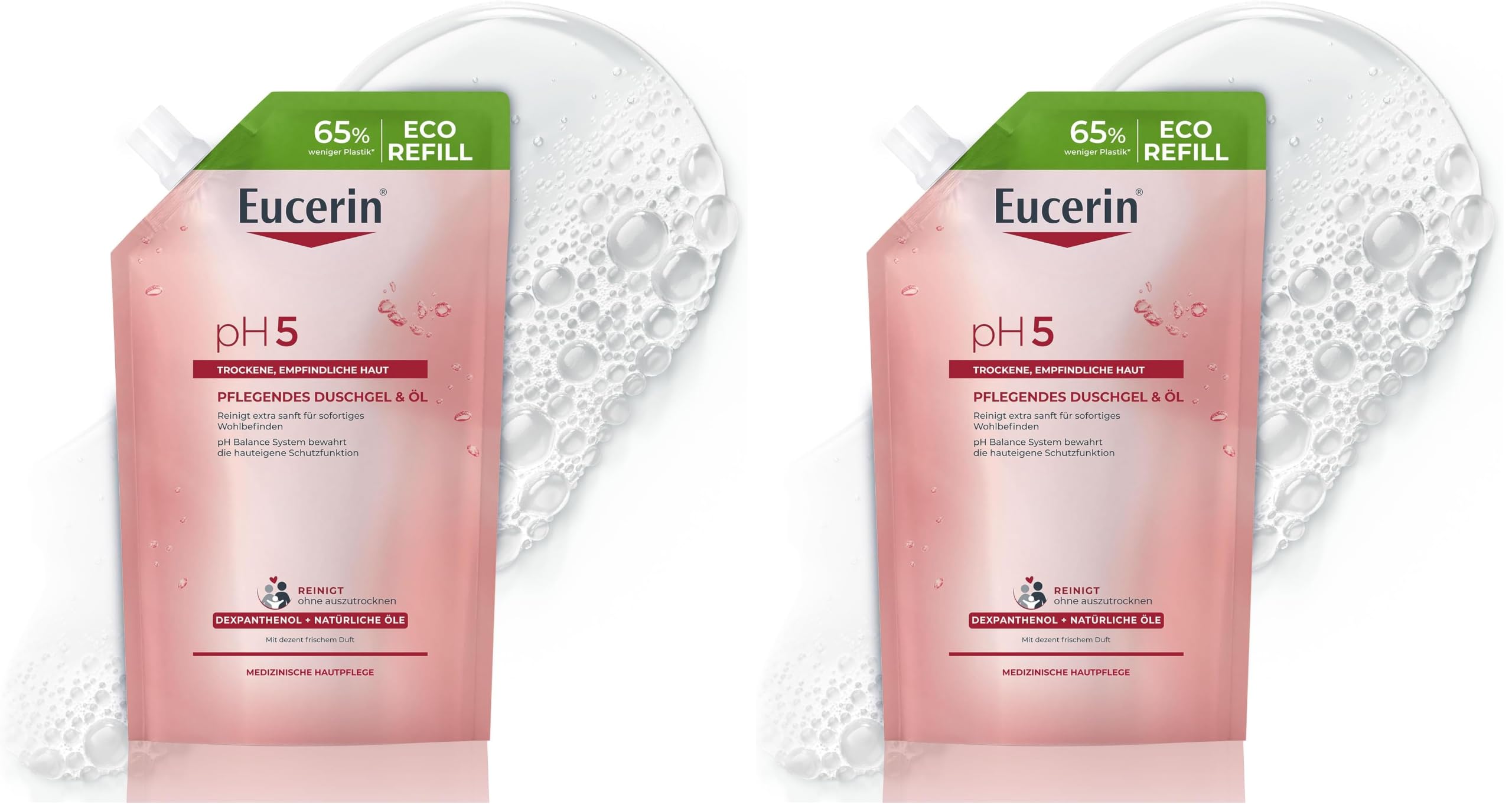 Eucerin pH5 Pflegendes Duschgel und Öl Nachfüllbeutel 400 ml, seifenfreies Duschöl für sehr trockene und empfindliche Haut, für die tägliche Hautpflege mit natürlichen Ölen (Packung mit 2)