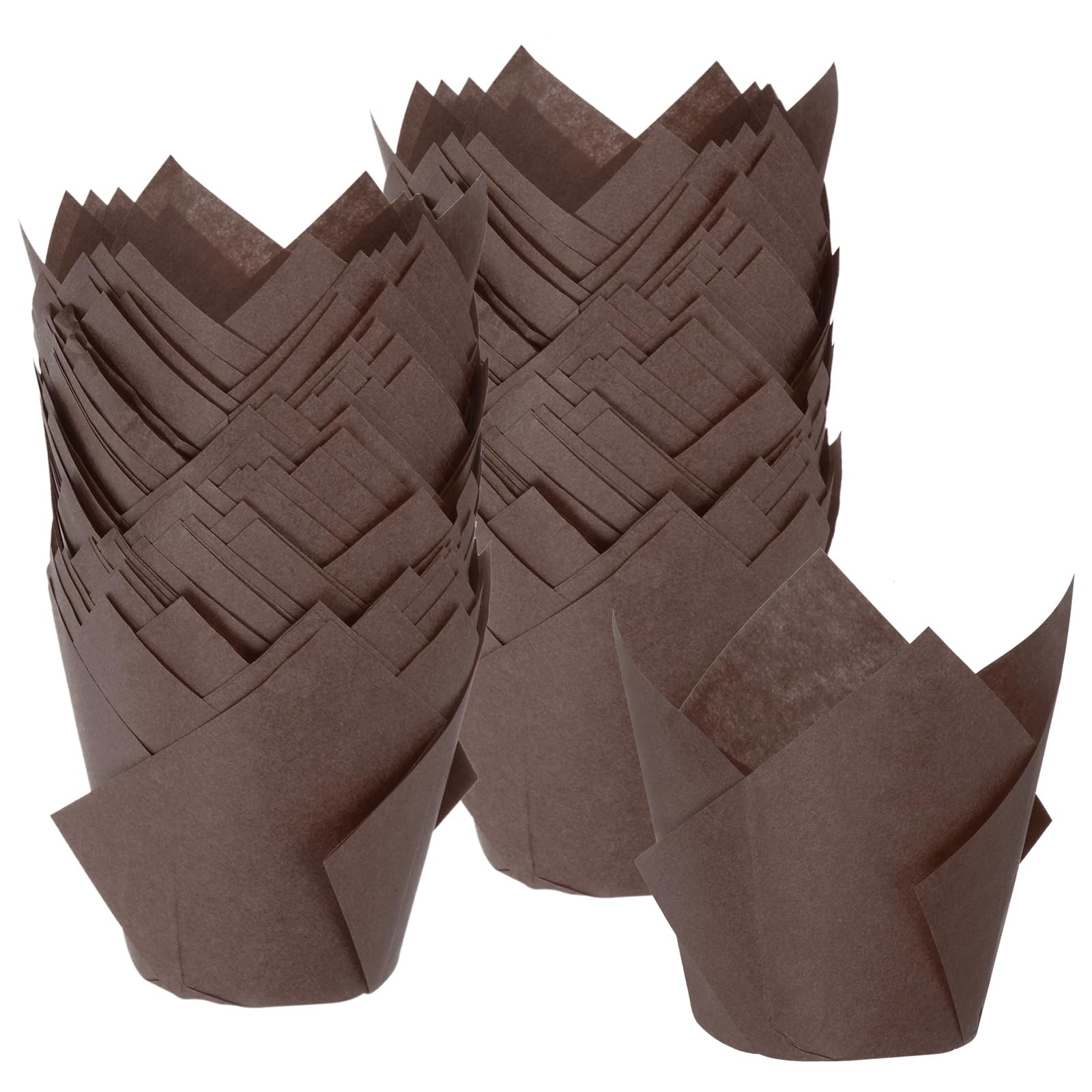 M METERXITY Cupcake-Förmchen in Tulpenform, hitzebeständig, fettdicht, Papier-Backförmchen für Hochzeit, Geburtstag, Party, Weihnachten, Cupcake-Förmchen, Braun, 100 Stück