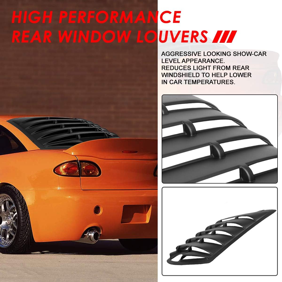 Auto Dynasty Rear Window Vent Louver Style Windshield Sun Shade Cover Compatible with Chevy Cavalier/Pontiac Sunfire 2-Dr 95-03