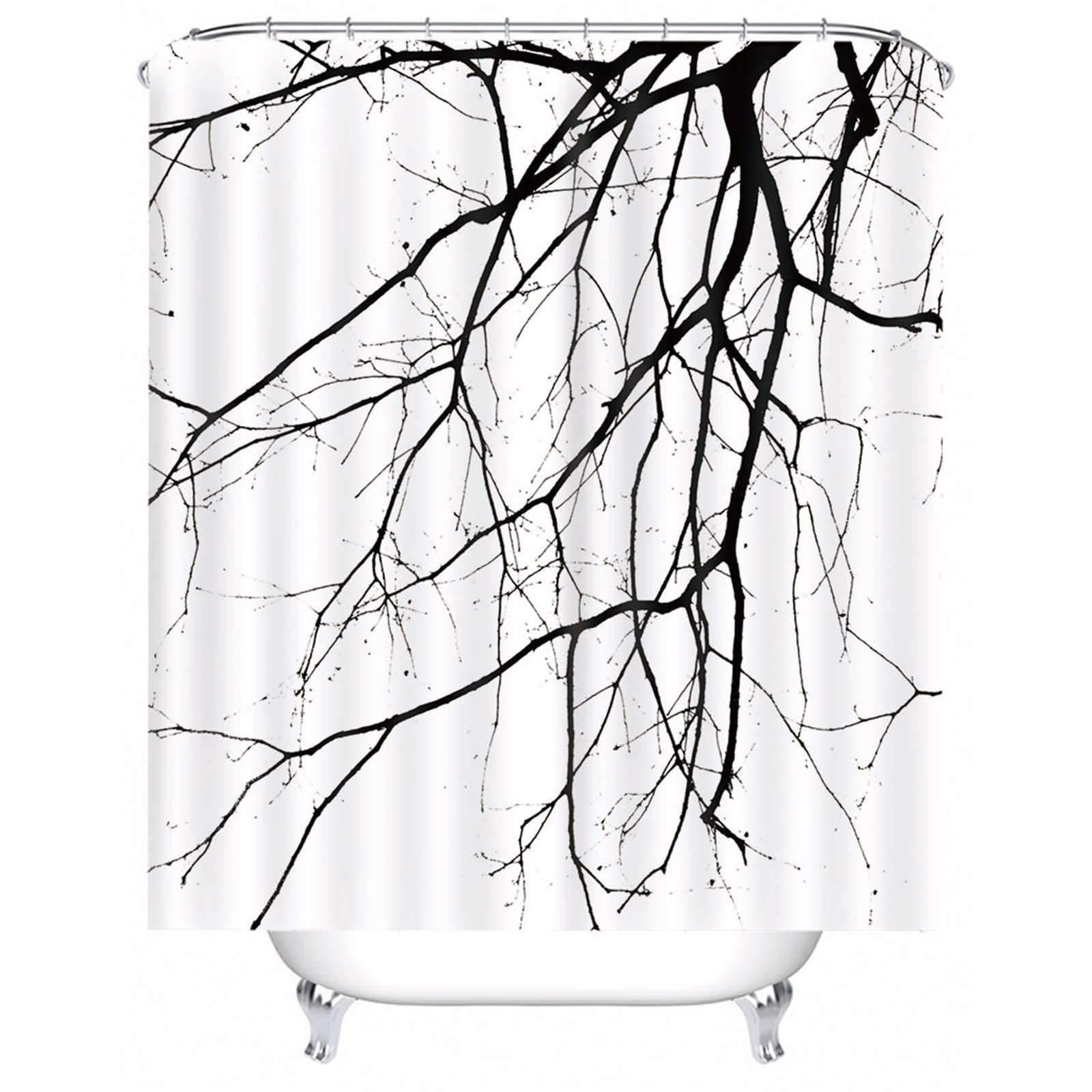 Fabric Shower Curtain Liner, Polyester Black&White Shower Curtain Tree Branch Shower Curtain Waterproof 71X71 Shower Curtain