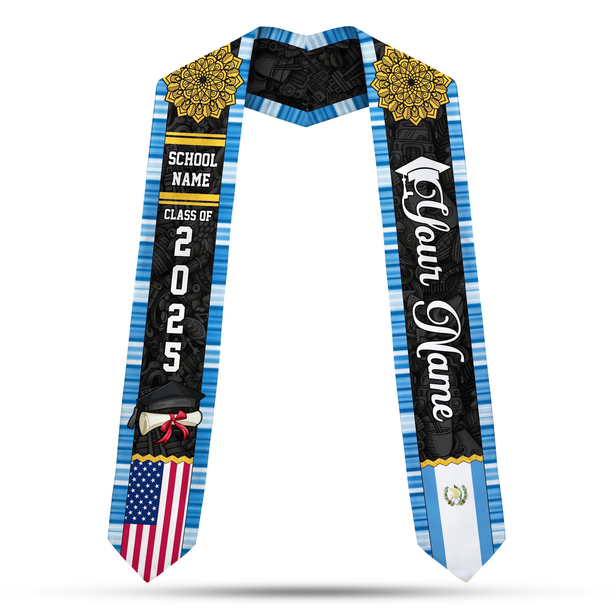 MonkeyVan Personalized Guatemalan Graduation Sash 2025,Custom Guatemala Flag Stole,Guatemala Graduation Stole Class of 2025 S189