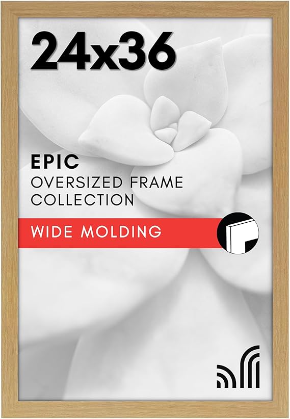 Americanflat 24x36 Poster Frame with Polished Plexiglass - Wide Picture Frames Made of Engineered Wood for Vertical or Horizontal Wall Display - Epic Collection - Pine