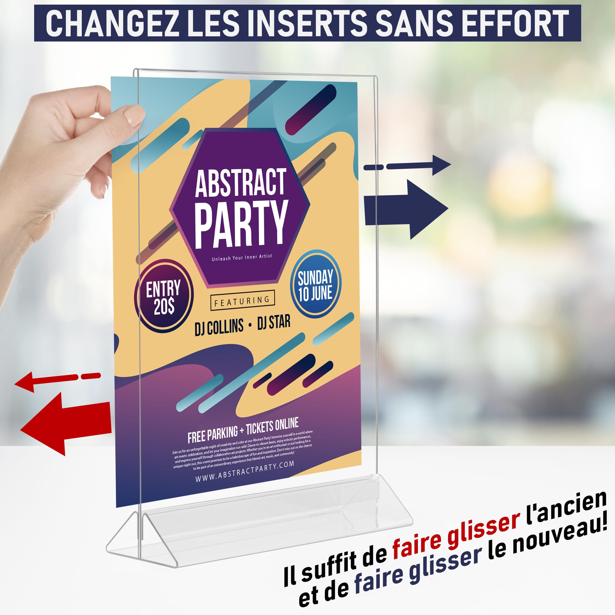 Lot De 6 Supports à Affiches Acrylique A4 - En T, Double Face, Chargement Par Le Bas - Pour Menus, Panneaux