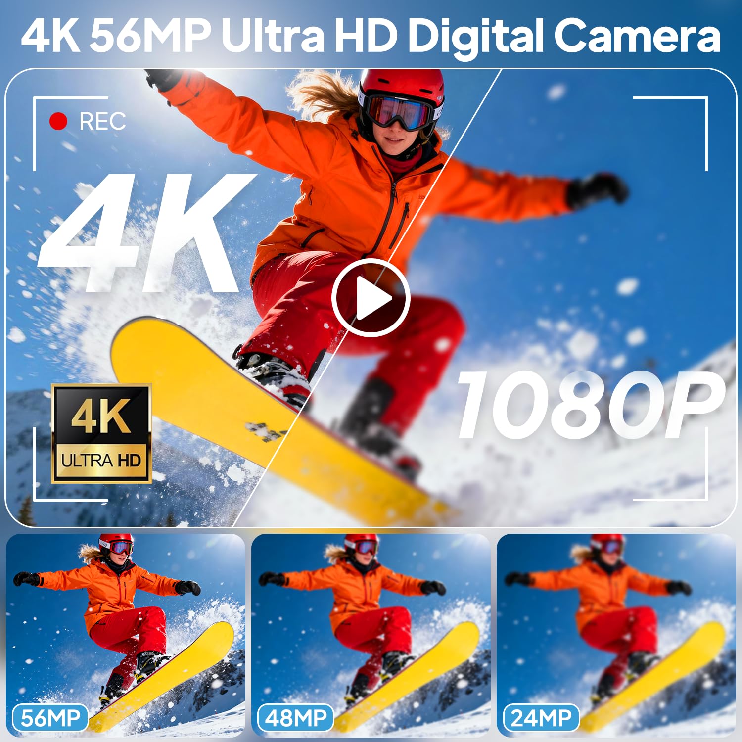 Macchina Fotografica Digitale, Focusinc 4K 56MP Fotocamera con Autofocus, Videocamera Pieghevole 180° da 3 Zoom Digitale 16X, Scheda 32GB Inclusa, Compatta Ricaricabile per Principianti Studenti