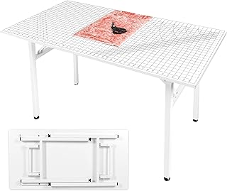 Crutello Fabric Cutting Table for Sewing Room - 48x24 inch Grid Top Folding Craft Table for Adults - Steel Folding Storage Legs for Sewing Machine, Hobby and Crafting Room