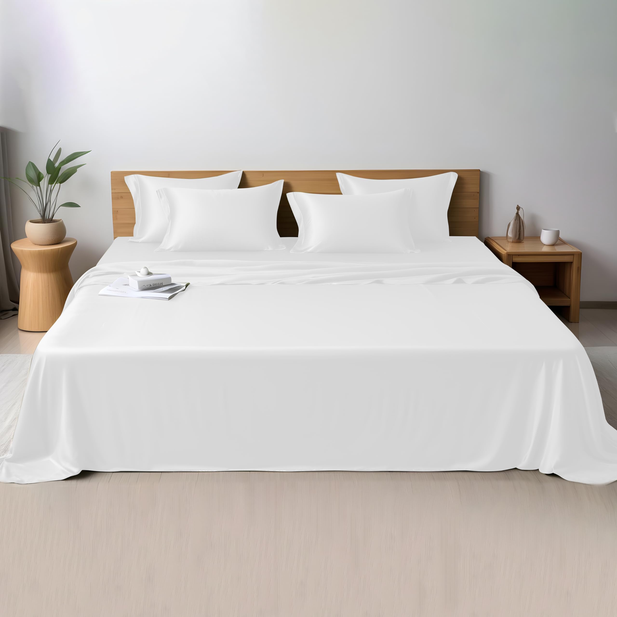 Linenwalas Premium 100% Viscose Derived from Bamboo Full Size Sheet Set - Ultra Soft, Breathable & Cooling, Ideal for Hot Sleepers, 16" Deep Pocket, Hotel Luxury Bedding (White)
