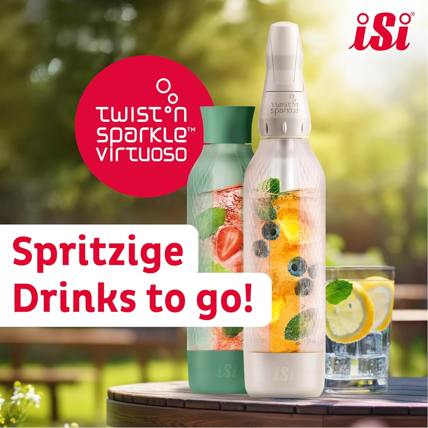 iSi Twist'n Sparkle Virtuoso Spruzzatore d'acqua 0,95 l – Soda Maker per acqua frizzante, succhi e cocktail – Sprudler & Soda Maker con custodia in silicone antiscivolo – Macchina alternativa per