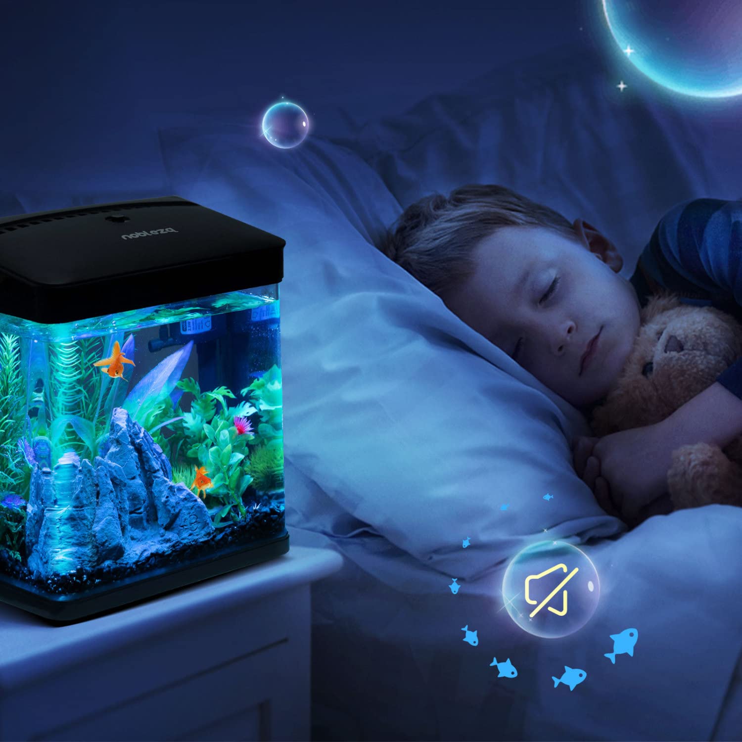 Nobleza - Szklane akwarium z pokrywą i oświetleniem LED. System filtrów o pojemności 14 litrów. Kolor Czarny