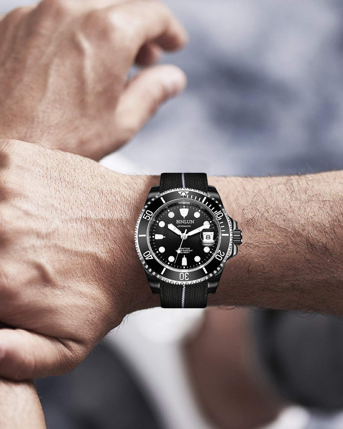 BINLUN Elástico Nylon Correa Reloj Marina Nacional Cierre de Gancho Correa para Reloj Calidad Alta con Hebilla Negra Plateada para Hombre Mujer 18/20/22mm