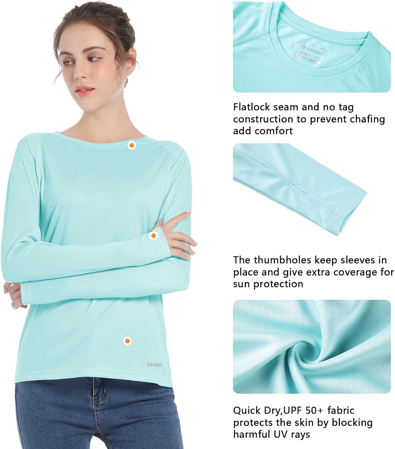 Women's UPF 50+ Sun Protection UV Shirts - Long Sleeve Outdoor Hiking Fishing Swim SPF Rash Guard T-Shirt with Thumbhole - Image 5