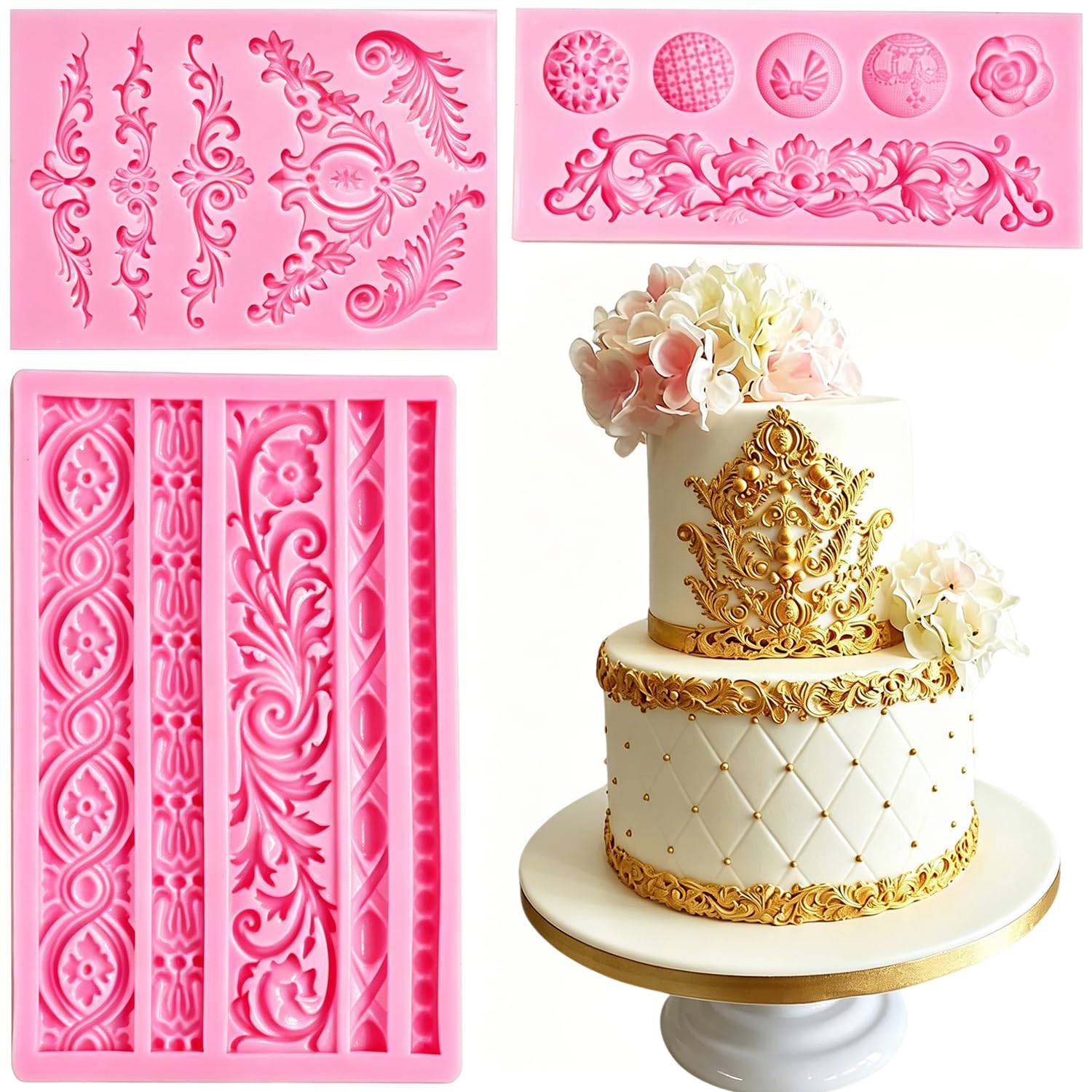 Sizes Vintage Swag Cake Border Wedding Palace Riband for Sugar Paste Gumpaste Silicone Mold DIY Chocolate Candy Fondant Cake Decor Melt Plaster Resin Tool