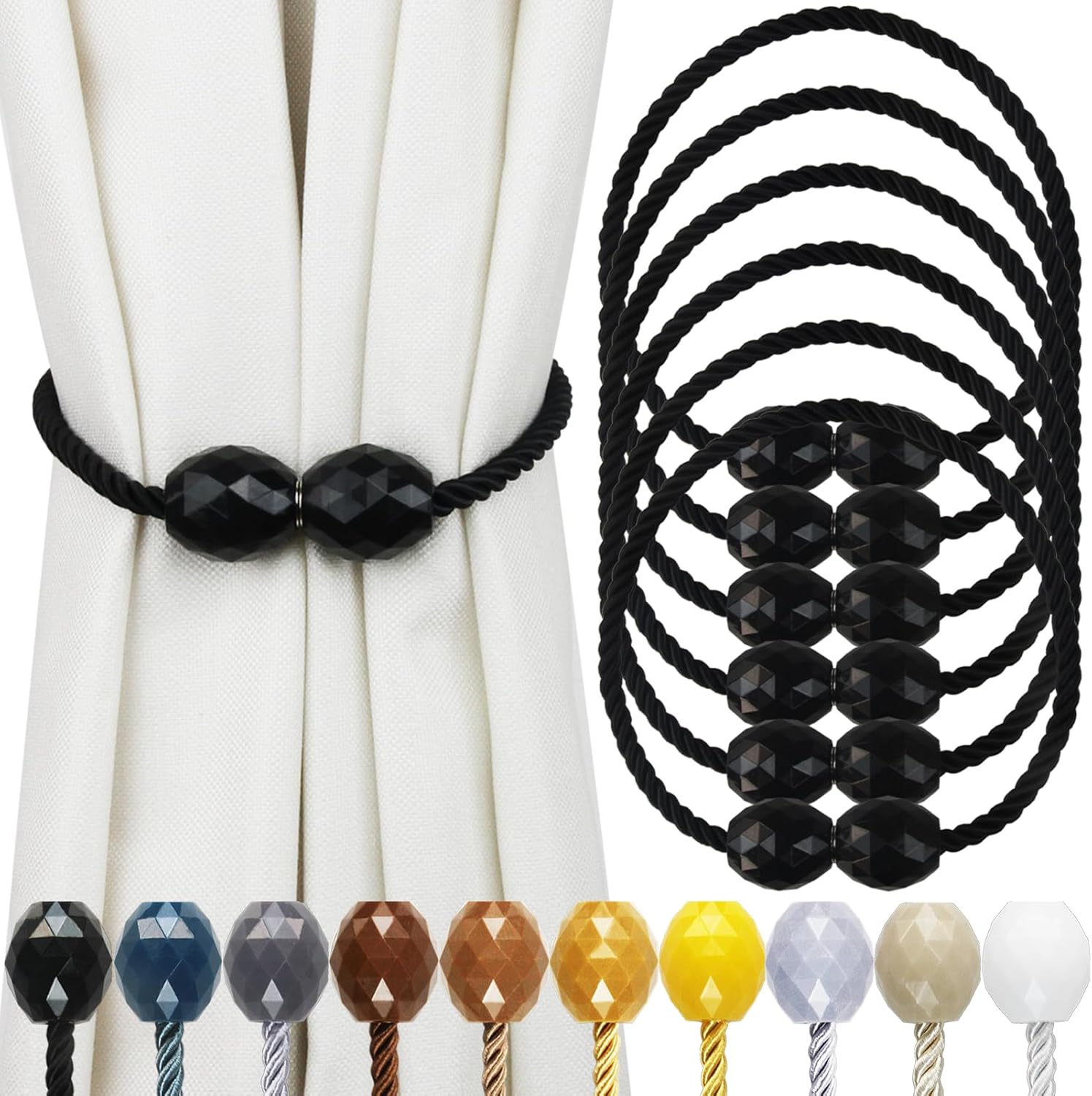 Strong Magnetic Curtain Tiebacks Beige 2 Pack Decorative Tie Backs Outdoor Curtain Rope Tiebacks Elegant Curtain Holdbacks for Drapes