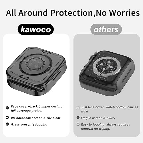 Miniatura 4 de Kawoco Paquete de 4 fundas impermeables compatibles con Apple Watch de 1.575 pulgadas Series 654SE con protector de pantalla de vidrio templado,