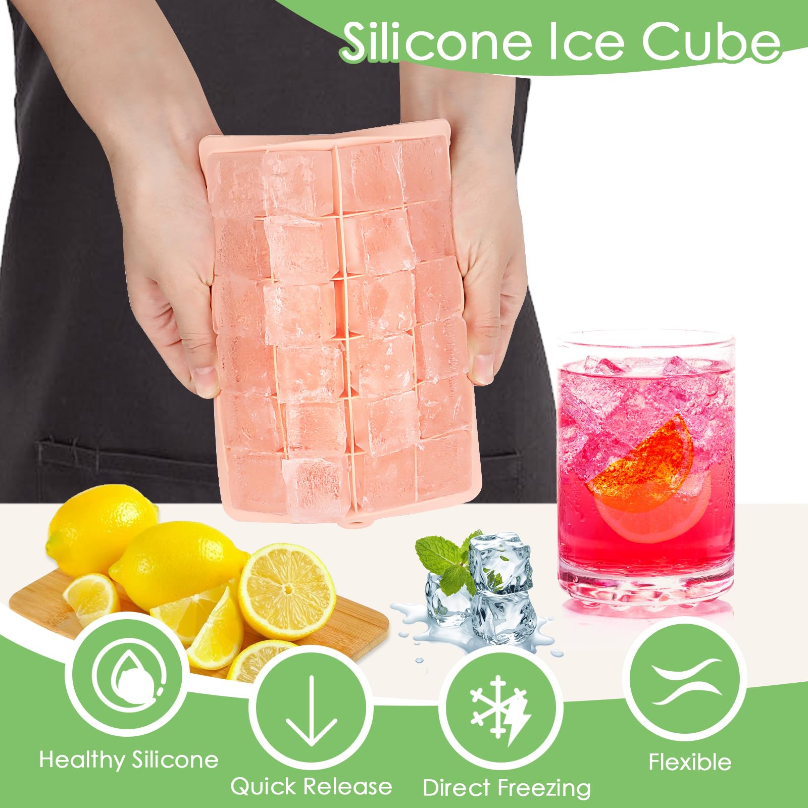 3 Moules à Glaçons Silicone - 24 Compartiments Chacun, Empilables, Pour Boissons Et Fruits