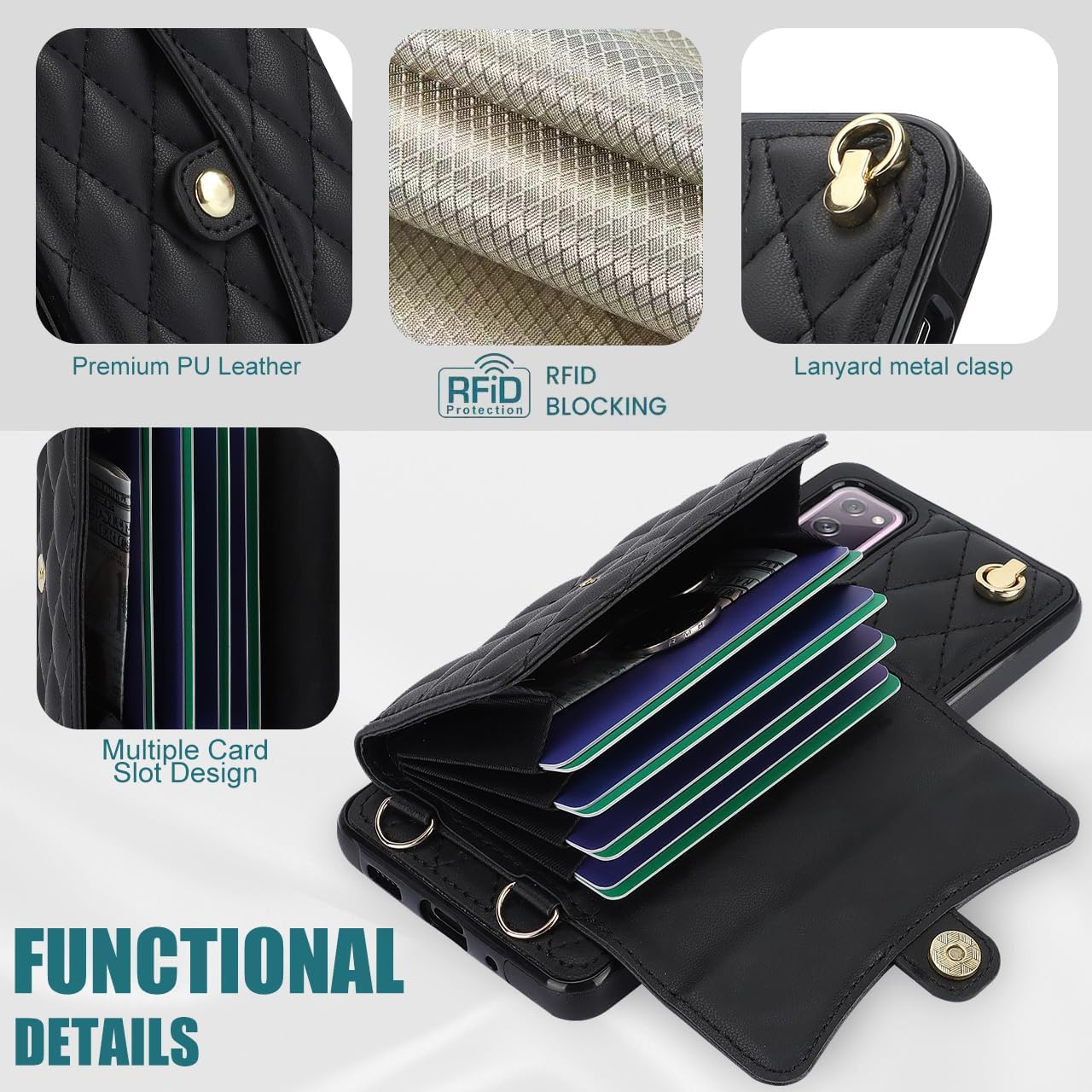 Asuwish Phone Case for Samsung Galaxy S20 FE 5G 6.5 inch Wallet Cover with Stand RFID Card Holder Strap Lanyard Cell S 20 EF UW S20FE5G S20FE 20S S2O Fan Edition 4G G5 Women Girls Black