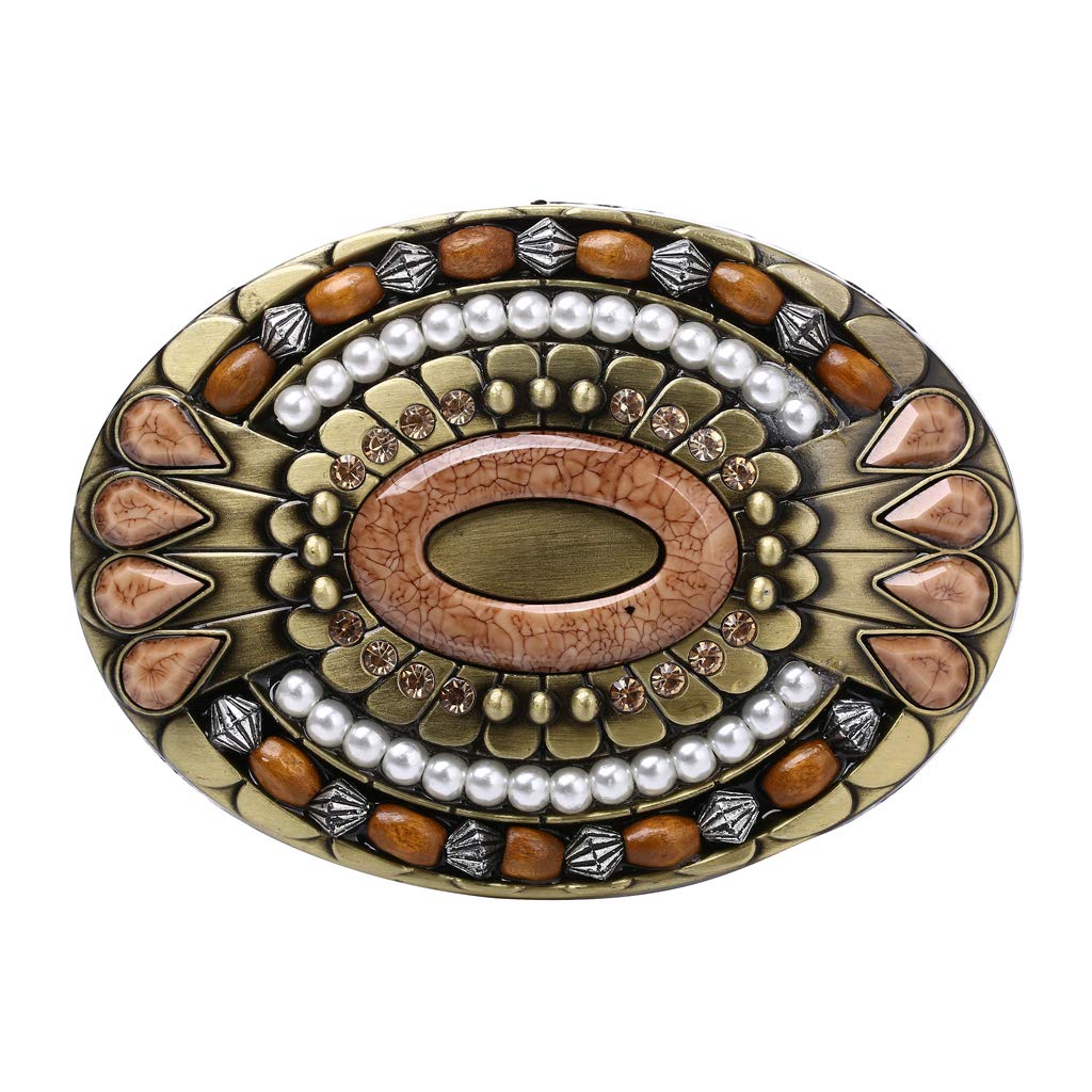 WANLIAN Bohemia klamra do paska, celtycki indyjski kamień szlachetny totem owalny styl zachodni kowbojski design, tygrysie oko, pozłacany białym złotem, uniseks klamra paska dla dorosłych
