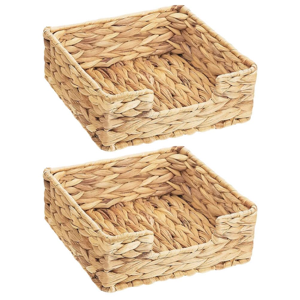 Kichvoe Soporte De Servilletas Tejido De De Agua Cuadrado Cesta De Mimbre Para Escritorio Almacenamiento Rústico Para Cocina Oficina Hogar 18X18X7cm