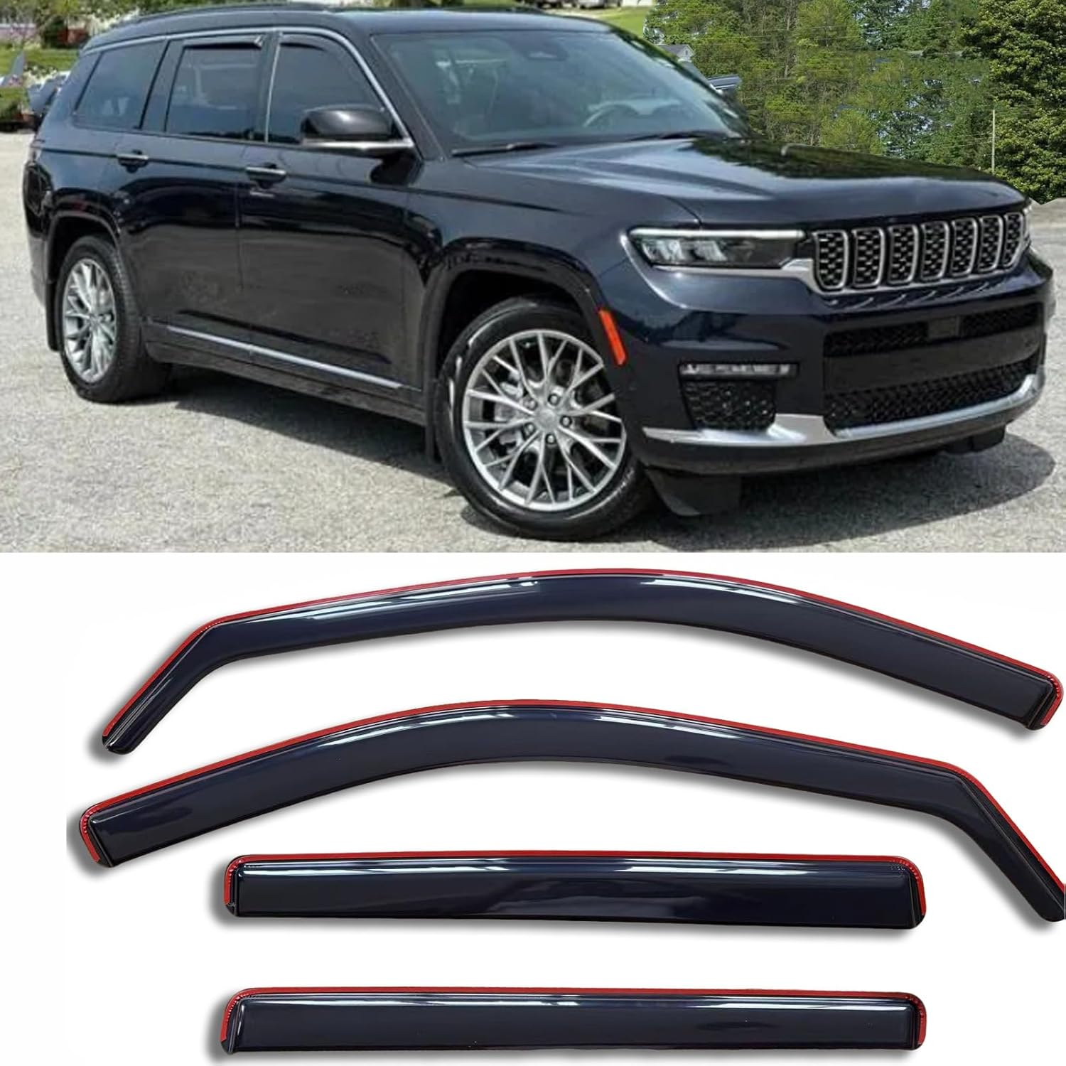 in-Channel Window Visors Rain Guards Compatible with Jeep Grand Cherokee L 2021 2022 2023 2024 2025 Wind Deflectors Vent Visor Sun Shades Window Shields
