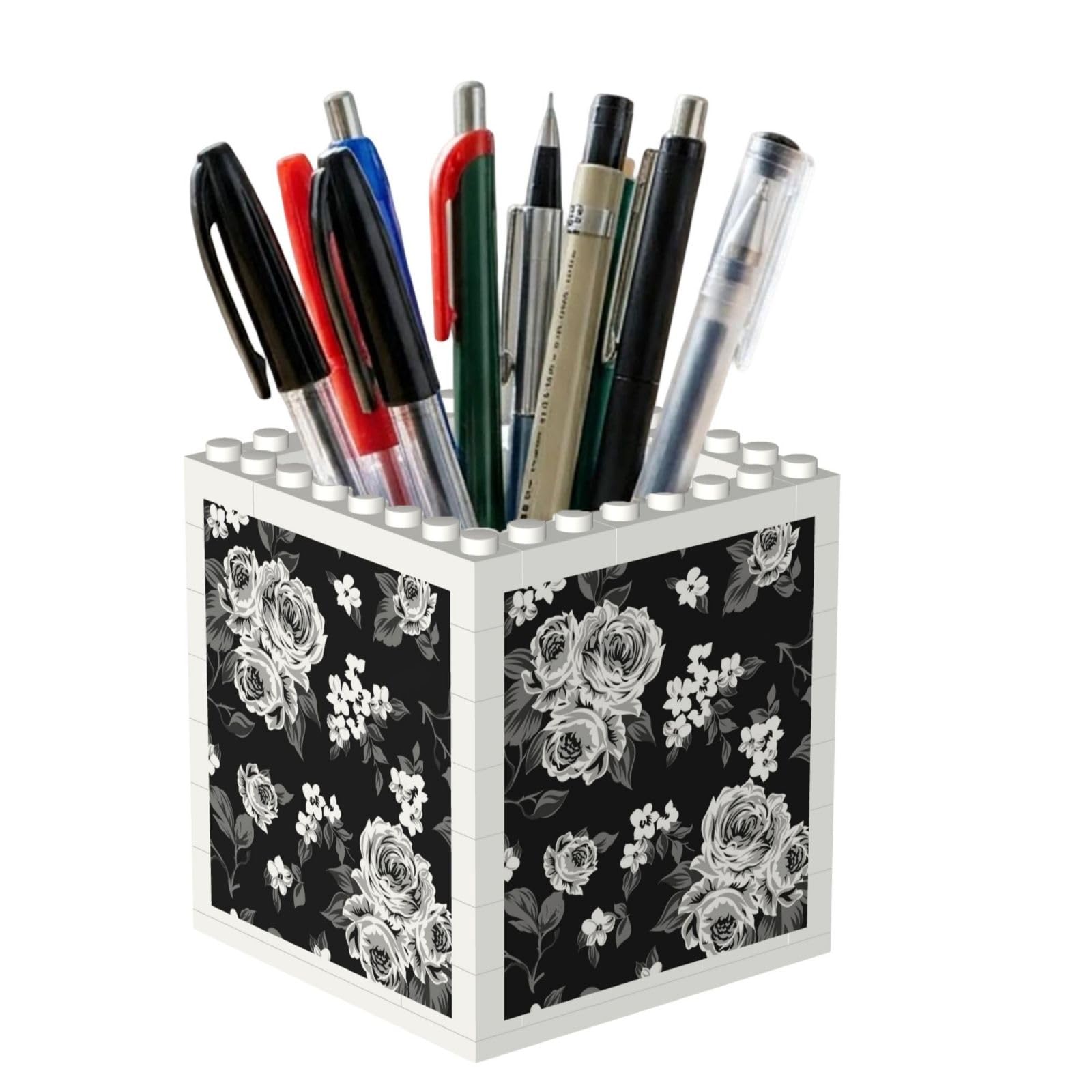 Poadnly Vintage White Rose Tulip, Pen Pot Pencil Holder for Office Home School, Compact Desk Organiser for Office Stationery