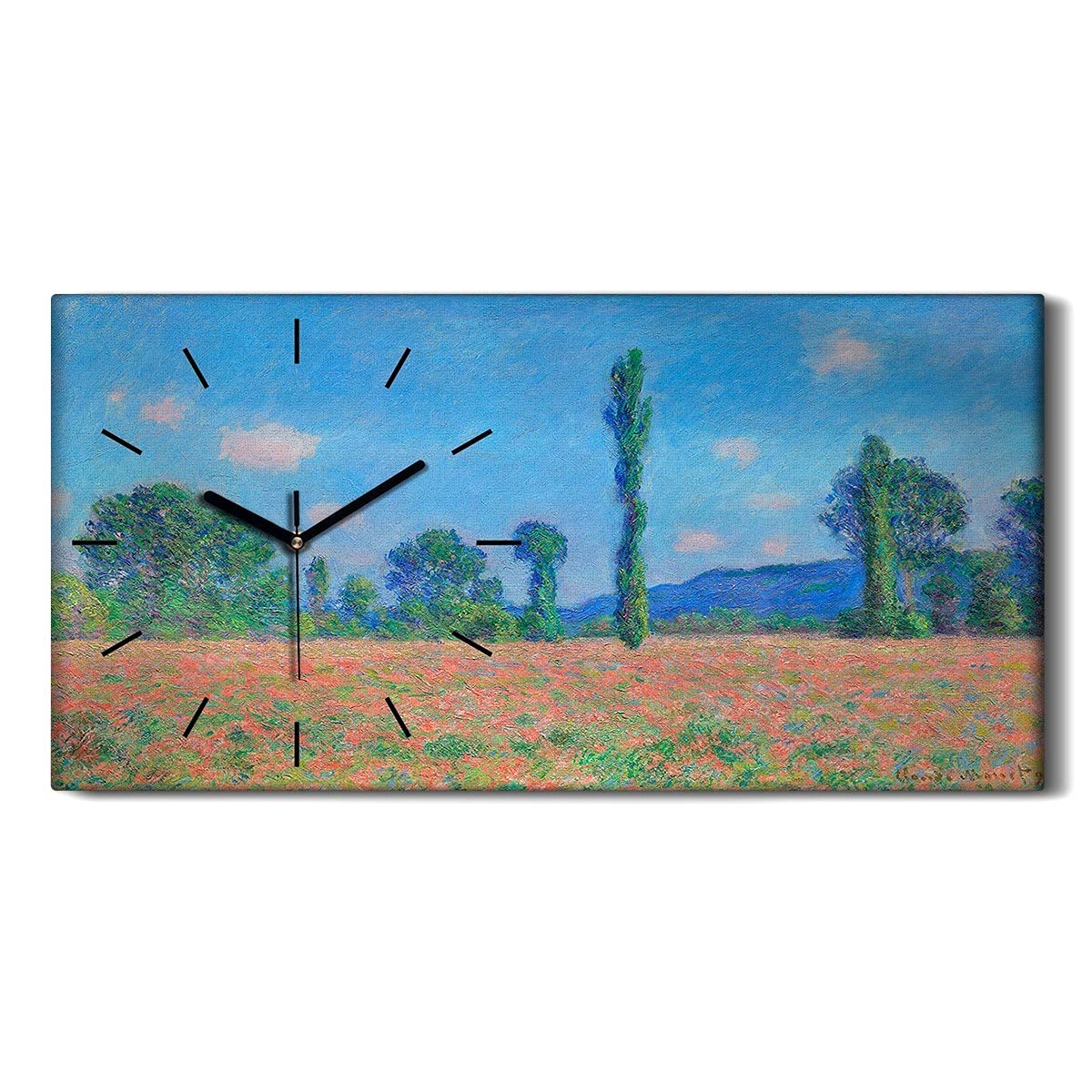 Horloge sur Toile Champ de Pavot Giverny - Tableau Mural Silencieux Salon 60x30cm