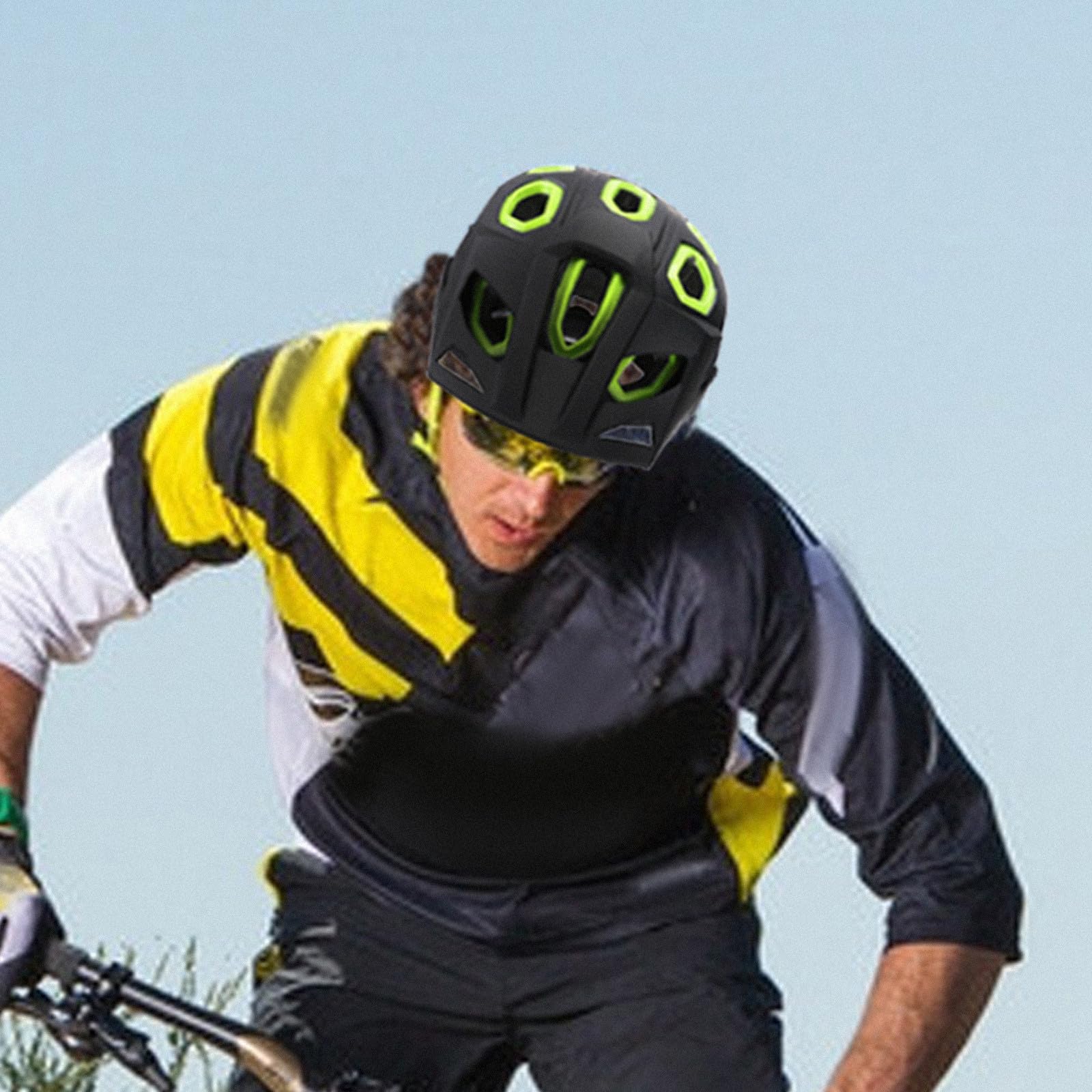 Housoutil Casco Vento Regolabile Nero al Riduce Resistenza e Bicicletta Casco Mtb in PC da Uomo Donna Ciclismo All'aperto Weekend
