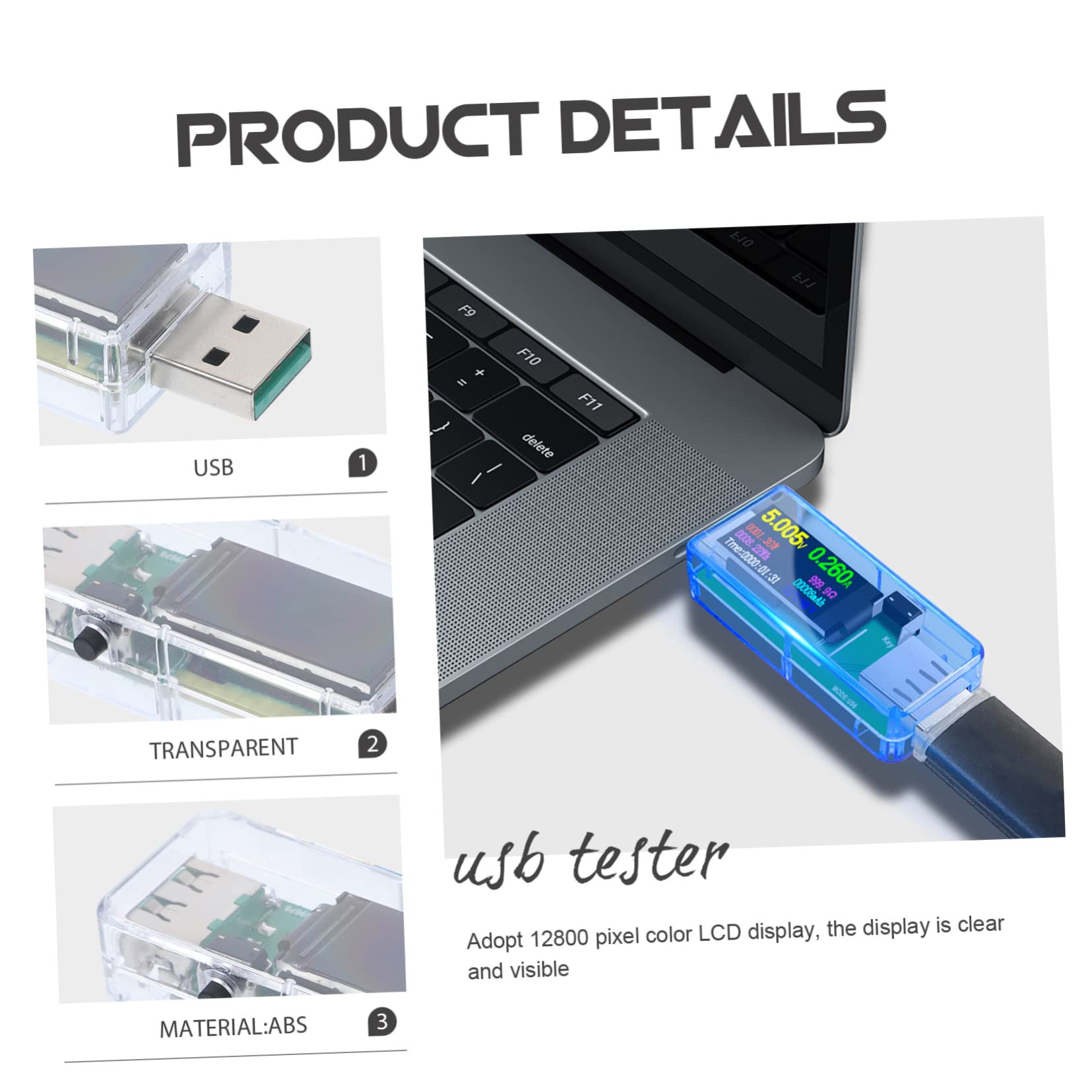 Operitacx 5 Stück USB-Tester Spannungsprüfer Stift USB-Messgerät USB-Leistungsmesser stromverbrauchsmesser Spannungsmesser USB tester multimeter USB-Voltmeter Abs Transparent