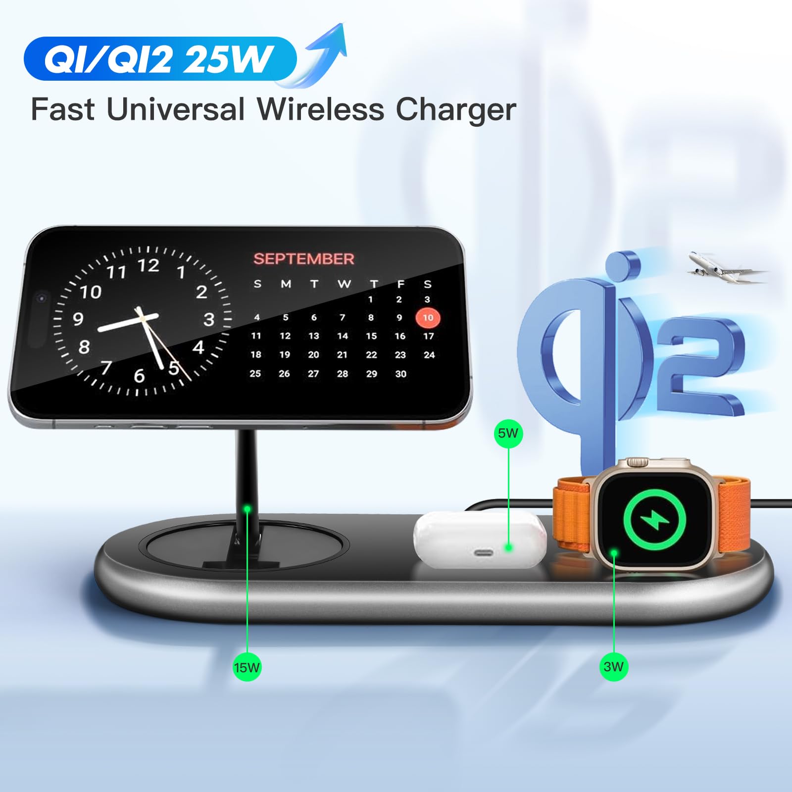 LOOWARTS Compatibile con Caricatore Wireless iphone 3 in 1, Qi2 Magsafe Apple 25W, Stazione Ricarica Apple iphone 16 15 14 13 12Serie, Apple Watch, Airpods, Samsung Google Pixel Xiaomi ecc