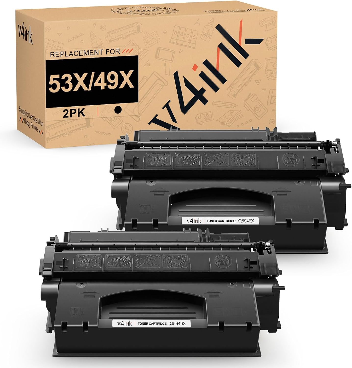 v4ink High Yield Compatible 49X 53X Toner Cartridge Replacement for HP 49X Q5949X 53X Q7553X for use in HP P2015dn P2015 P2015d 1320 1320n 3390 3392 M2727nf P2014 P2010 Printer (Black,2 Packs)