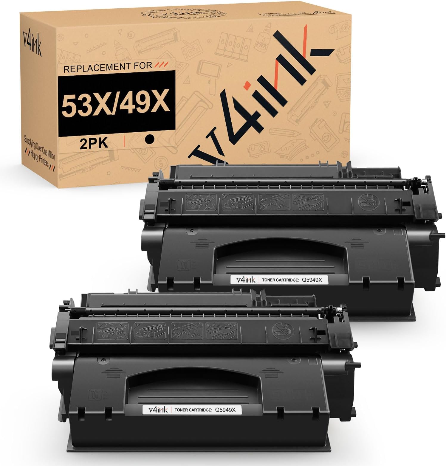 High Yield Compatible 49X 53X Toner Cartridge Replacement for HP 49X Q5949X 53X Q7553X for use in HP P2015dn P2015 P2015d 1320 1320n 3390 3392 M2727nf P2014 P2010 Printer (Black,2 Packs)