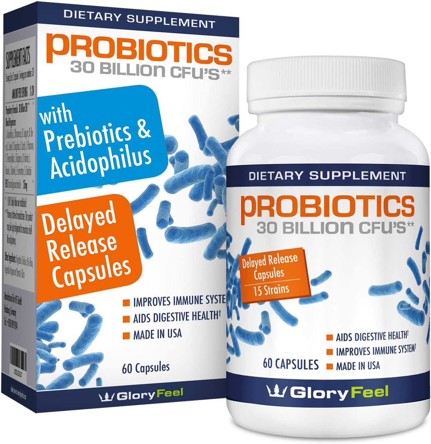 Probiotic Supplement for Women & Men 30 Billion CFU 15 Strains - Probiotics with Prebiotics - Lactobacillus Acidophilus Probiotic - Delayed Release Capsules