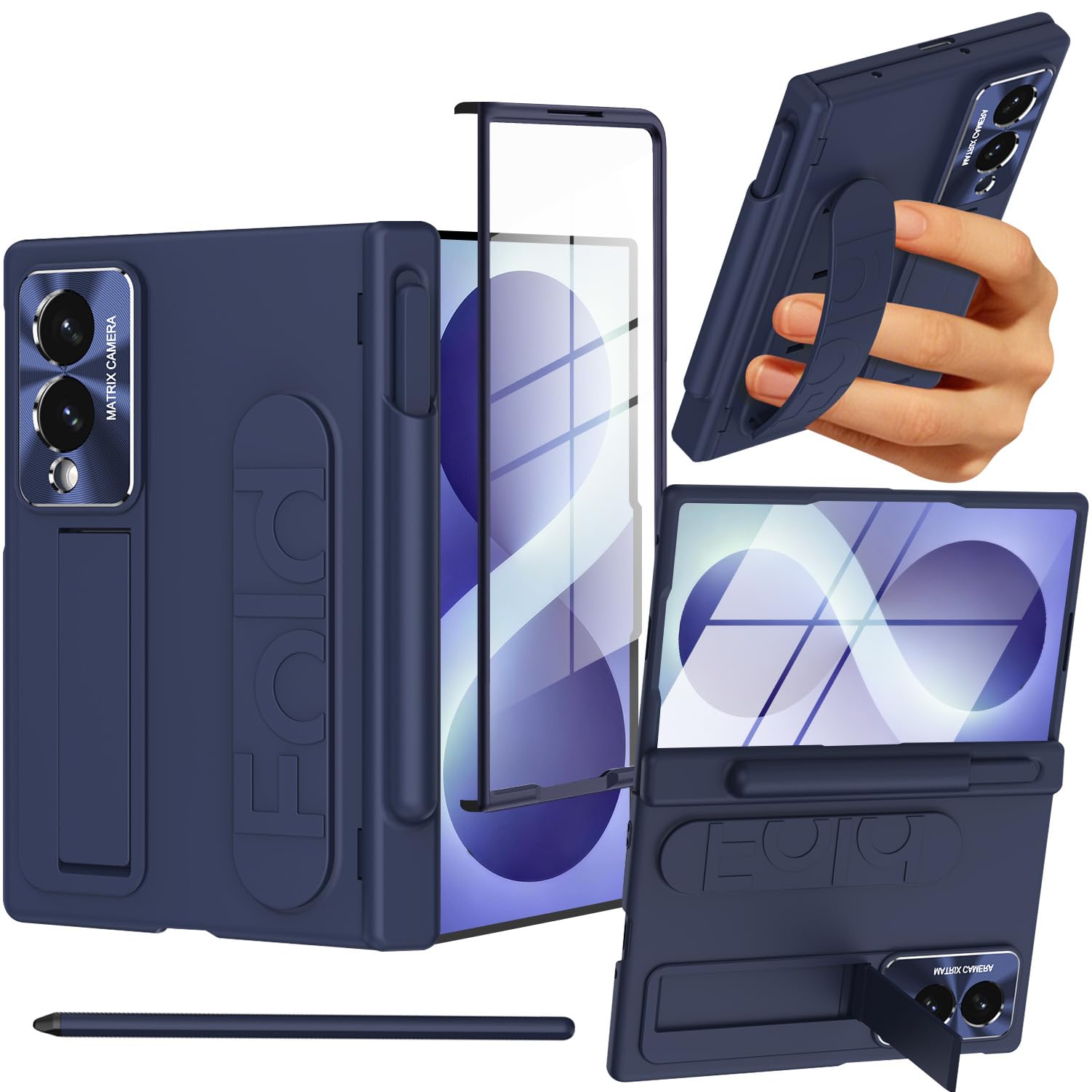NINKI Etui na telefon Samsung Galaxy Z fold 8 z paskiem na rękę, etui z uchwytem na rysik i długopis, ochrona wyświetlacza i ochrona zawiasów, etui Fold 8 z podstawką, wojskowa ochrona 360, odporne na