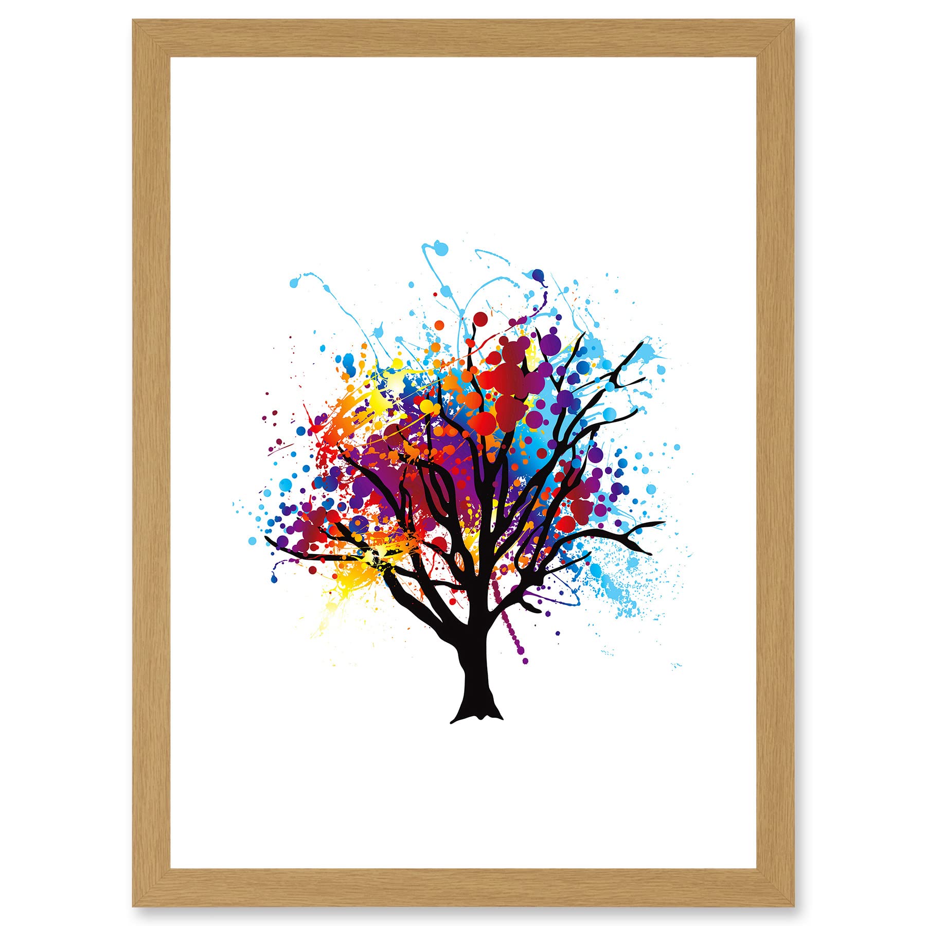 Artery8 Paint Splat Abstract Tree Rainbow Picture Artwork Framed Wall Art Print A4