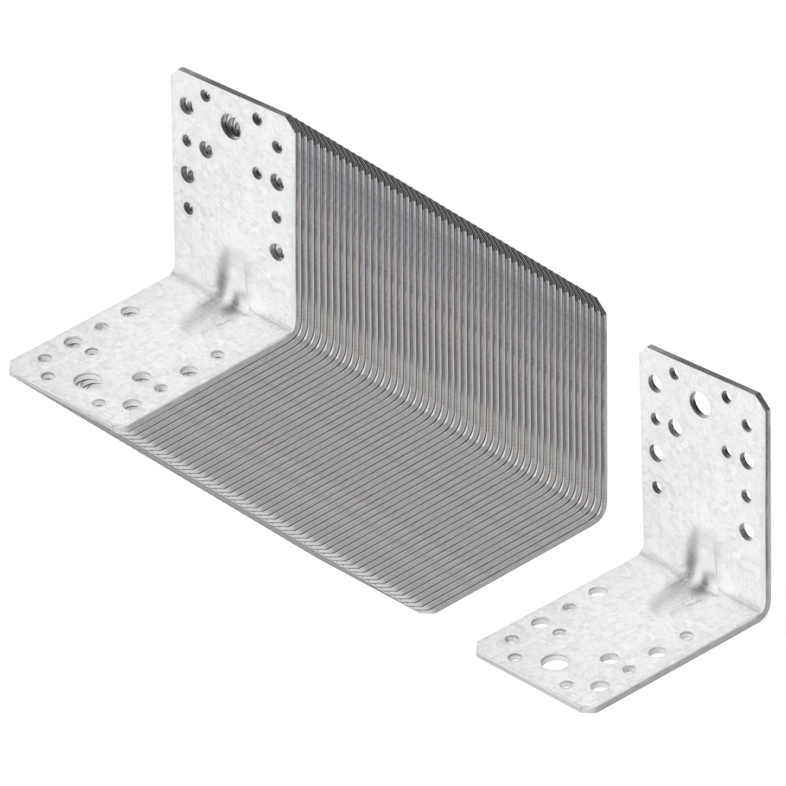 50 soportes de ángulo recto en L de acero de 3-5/8 pulgadas, soportes de esquina de metal galvanizado de 90 grados con nervadura de refuerzo, estantes de madera, conector de madera para muebles