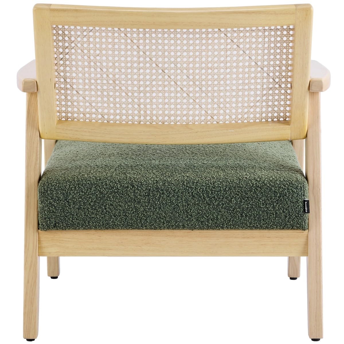HOMIFAB Fauteuil en Tissu bouclé Vert et cannage Naturel - Tim