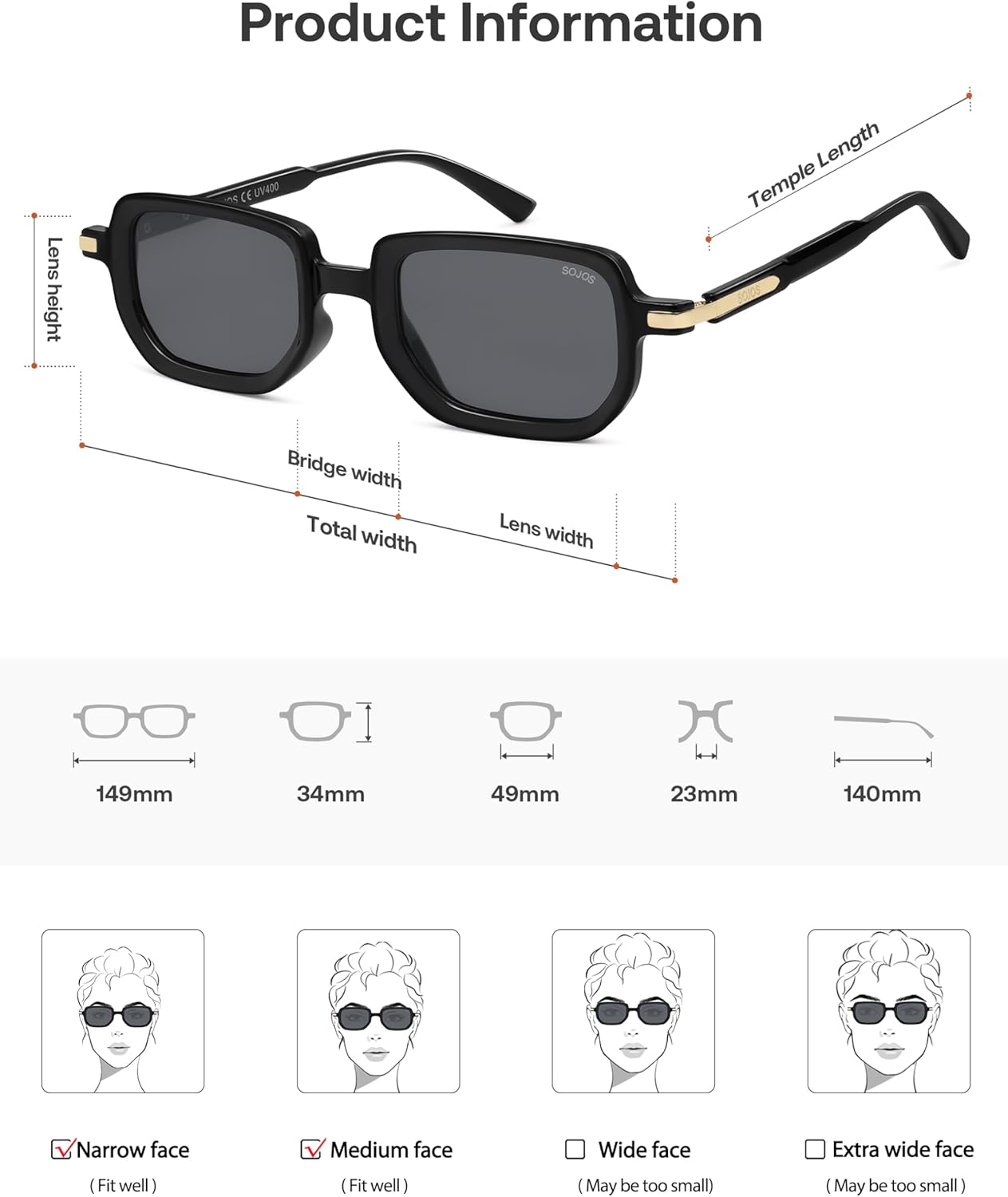SOJOS Retro Polarized Rectangle 70s Sunglasses for Women Men,Trendy Hexagon 80s 90s Shades SJ2625 - Image 6