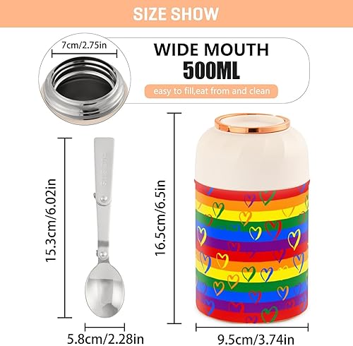 Miniatura 3 de MCHIVER Hearts Valentines Day Food Jar with Spoon Stainless Steel Vacuum Insulated Food Container 17 oz Food Thermos for Hot Food