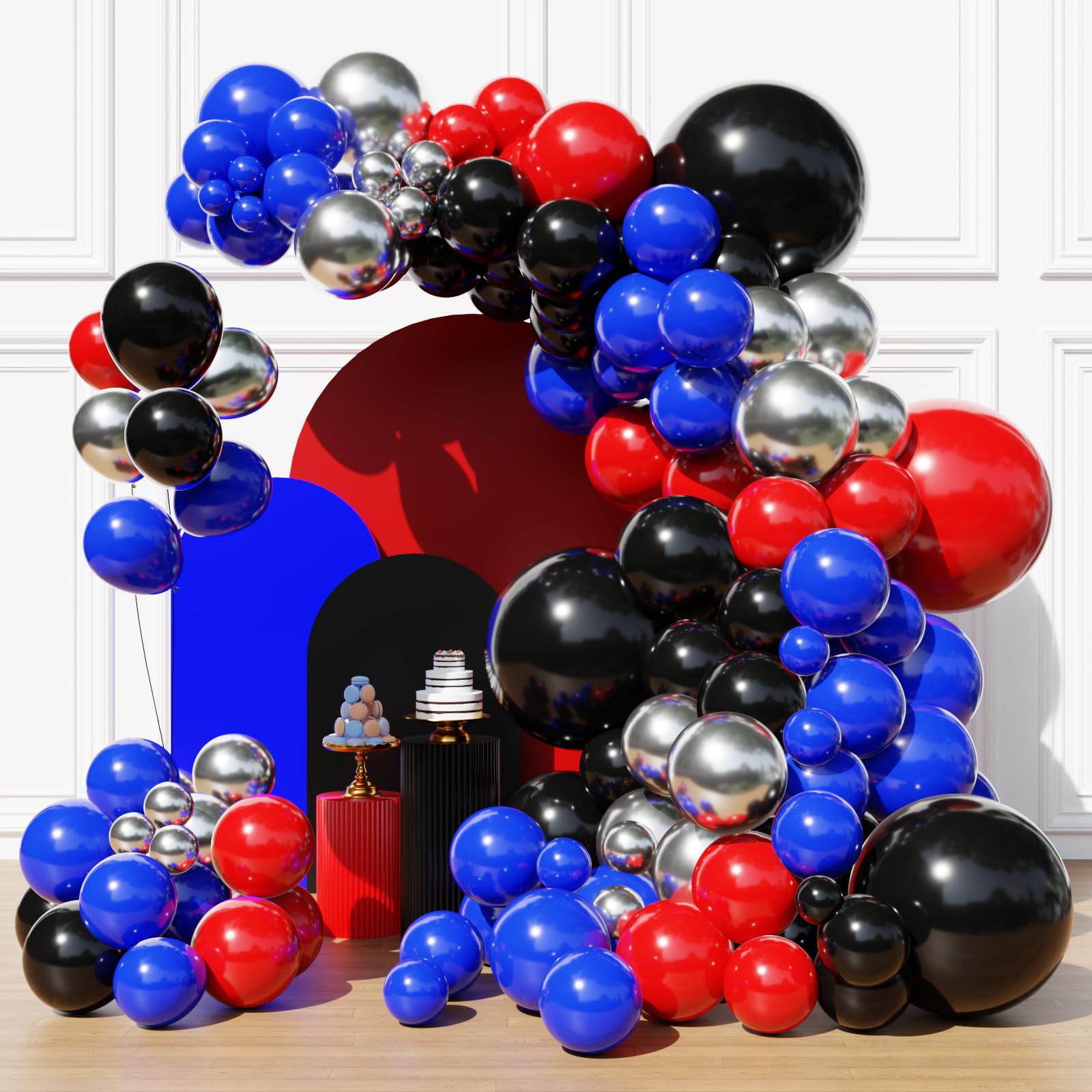 Black and Red Blue Balloon Arch Kit, Birthday Party Balloons