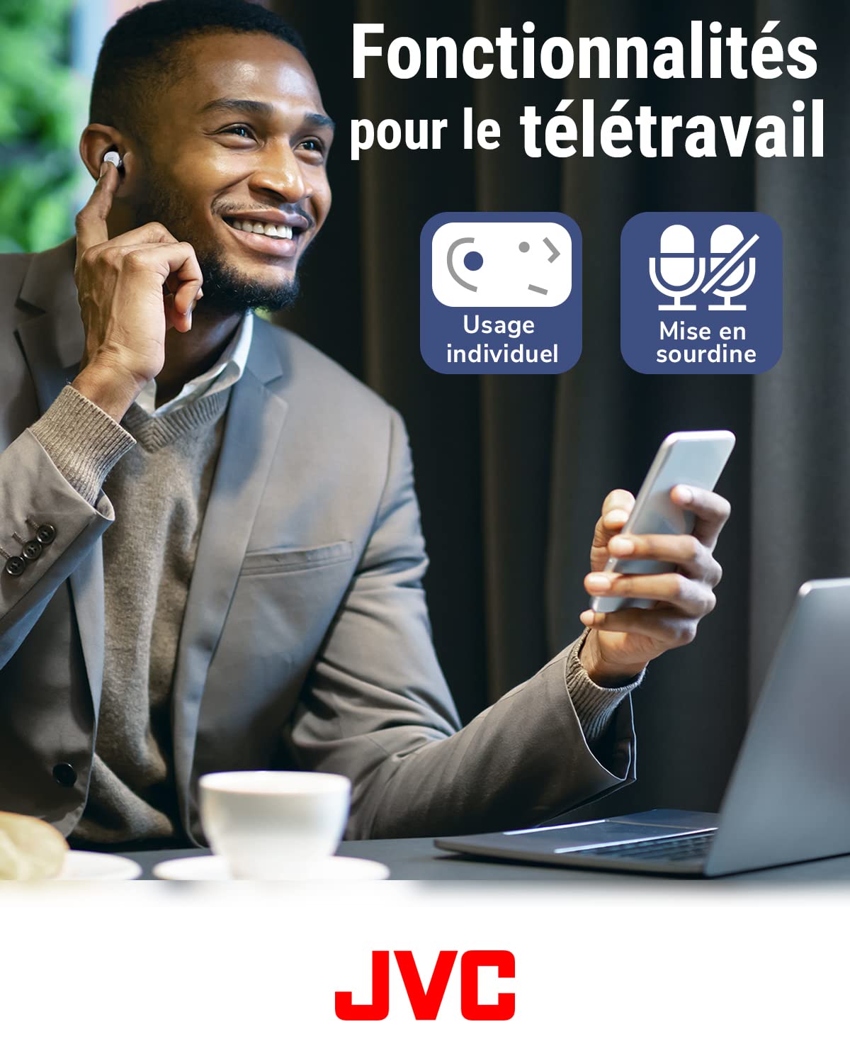 Ecouteurs Bluetooth sans Fill Compacts JVC, Réduction Active du Bruit, Petits, Léger, Design élégant, Etanche (IPX4), Autonomie 21H, HA-Z330T-W (Blanc)