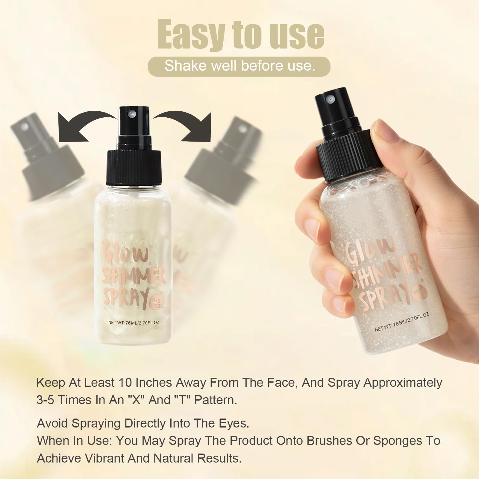 Spray glitterato da 80 ml, impermeabile, per il viso, per capelli e corpo, nebbia ultra fine, copertura uniforme, make up veloce e brillante (01 bianco perla)