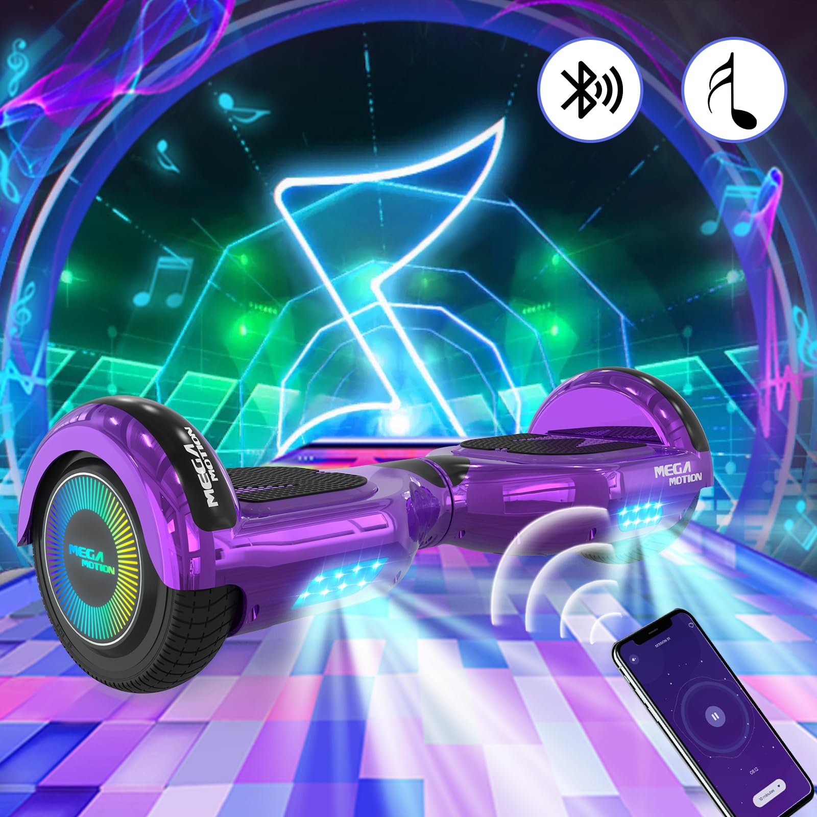 MEGA MOTION Hoverboards mit Hoverkart für Kinder, 6.5 Zoll Hoverboards mit Bluetooth Lautsprecher, mit LED-Leuchten, Geschenk für Kinder und Jugendliche