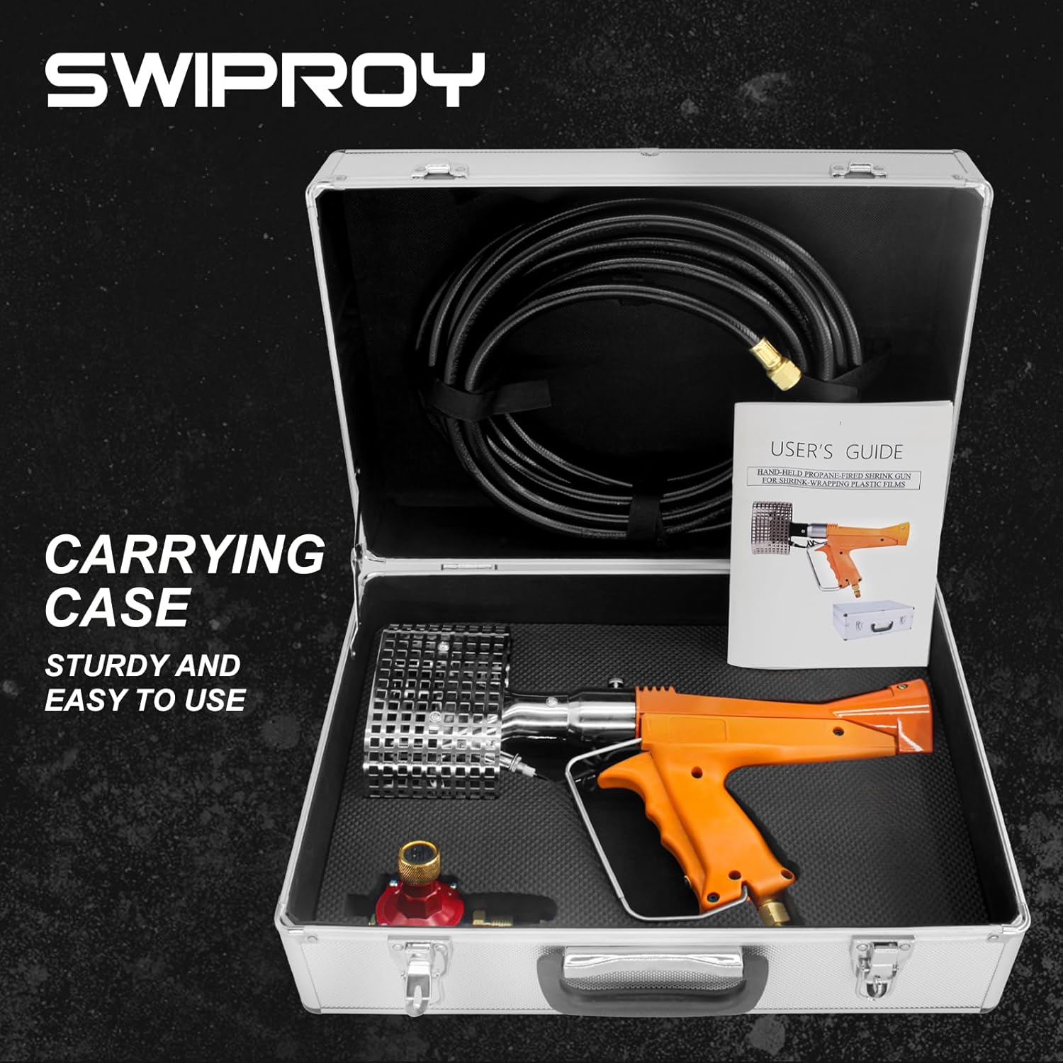 187660 BTU Shrink Wrap Heat Gun, Propane Heat Tool, Ready to Use with 26' Hose, Regulator, Hard Case, Orange