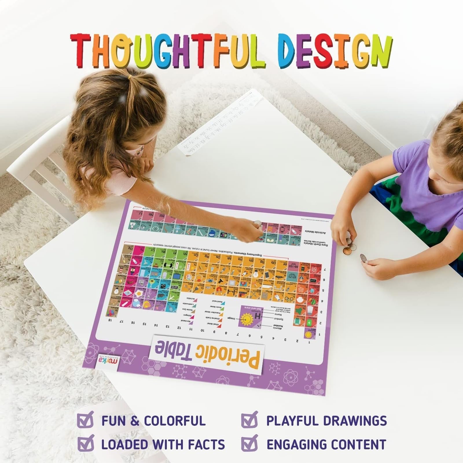 merka Toddlers Learning Kit, Learning Periodic Table, Chemistry and Science, Educational Toys Set with 4 Posters, 118 Flashcards, Practice Book with Exercises and Puzzles, Preschool Homeschool Kit - Image 8