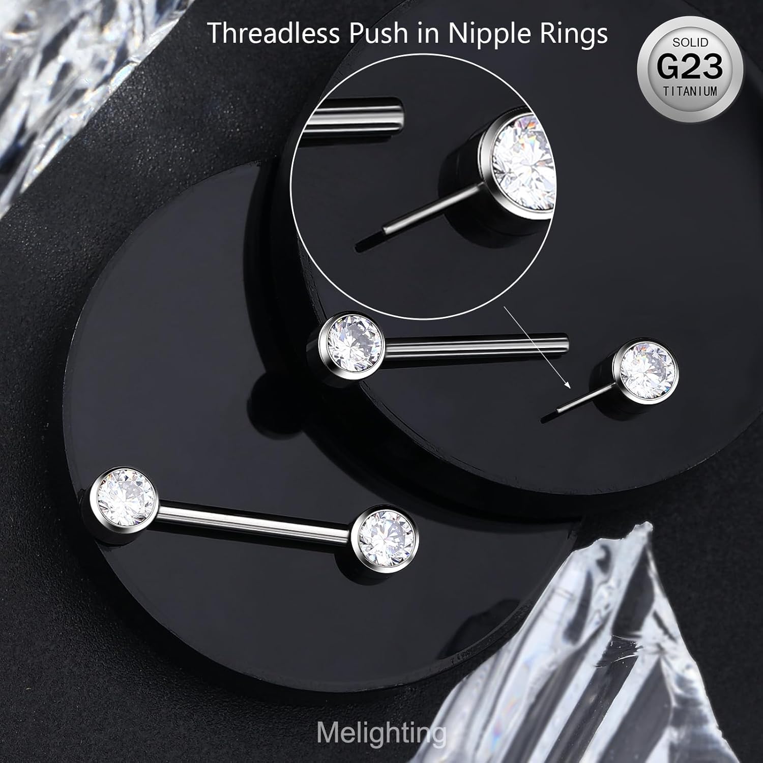 Melighting Titanum Nipple Rings 14G Threadless Push in Nipple Piercing Jewelry for Women Titanium G23 Nipple Barbell Clear Round CZ TitaniumNipple Jewelry - Image 3