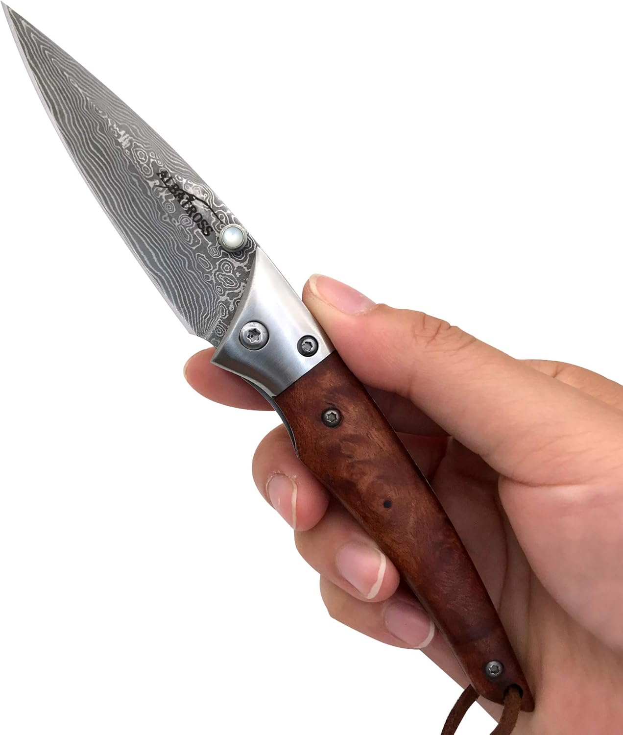 ALBATROSS HGDK008 EDC Cool Damascus Folding Camping Pocket Knives with Liner Lock, Sapele Handle - 7 Inch Overall, Gifts/Collections : Sports & Outdoors