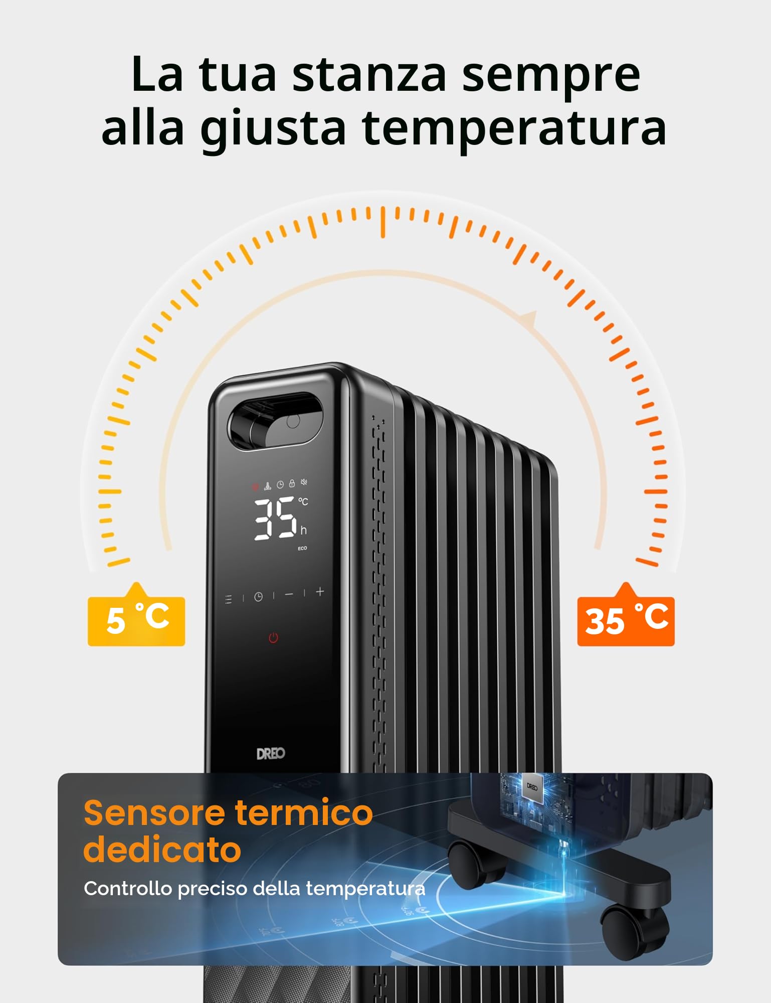 Dreo OH310 - Radiatore ad olio a risparmio energetico, 2000 W, con 9 nervature con telecomando, 3 livelli di riscaldamento, 4 modalità, timer 24 ore, protezione contro il surriscaldamento, radiatori,