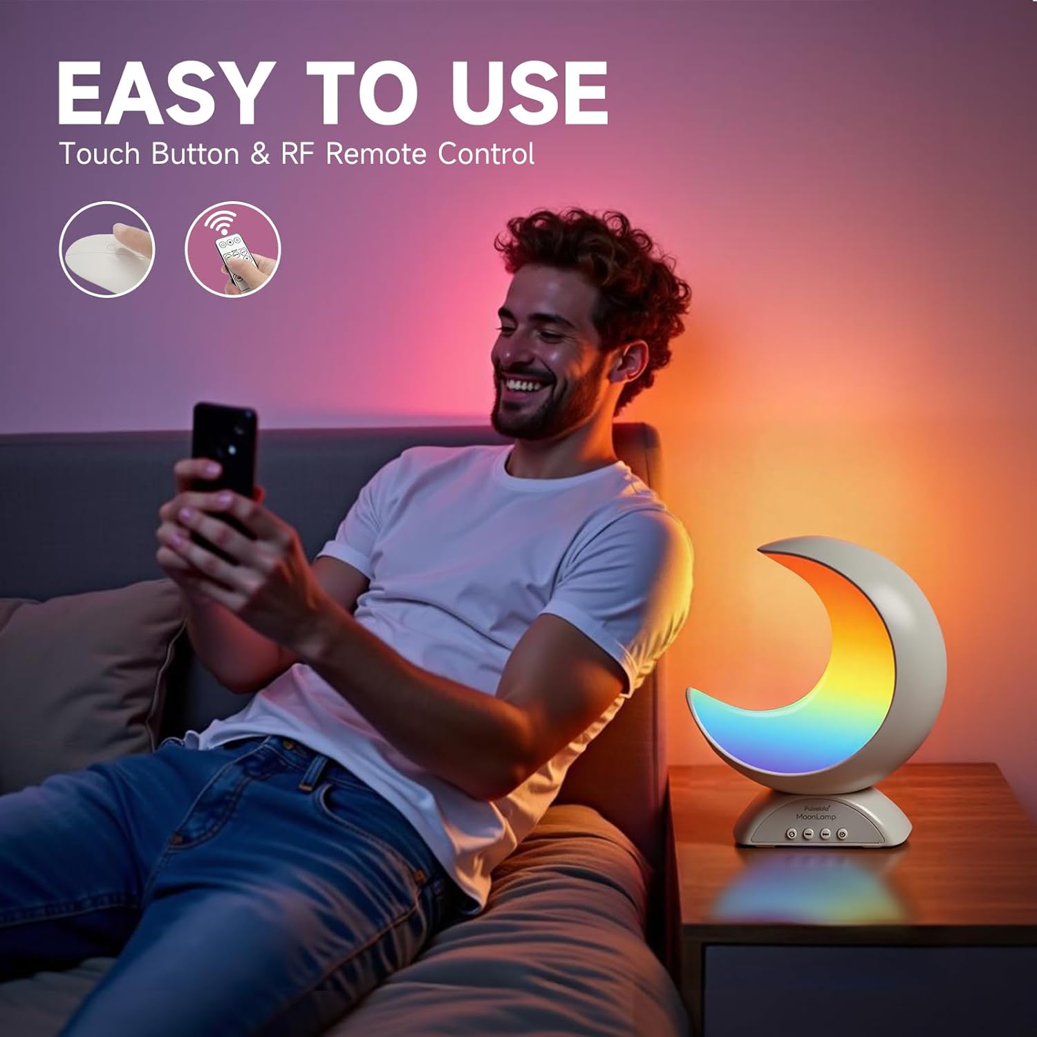 Touch Moon Table Lamp with RGB Adjustable Light, Scene Mode and Music Mode, Warm White LED Moon Light, Suitable for Home Decoration, Bedroom Living Room Desk.