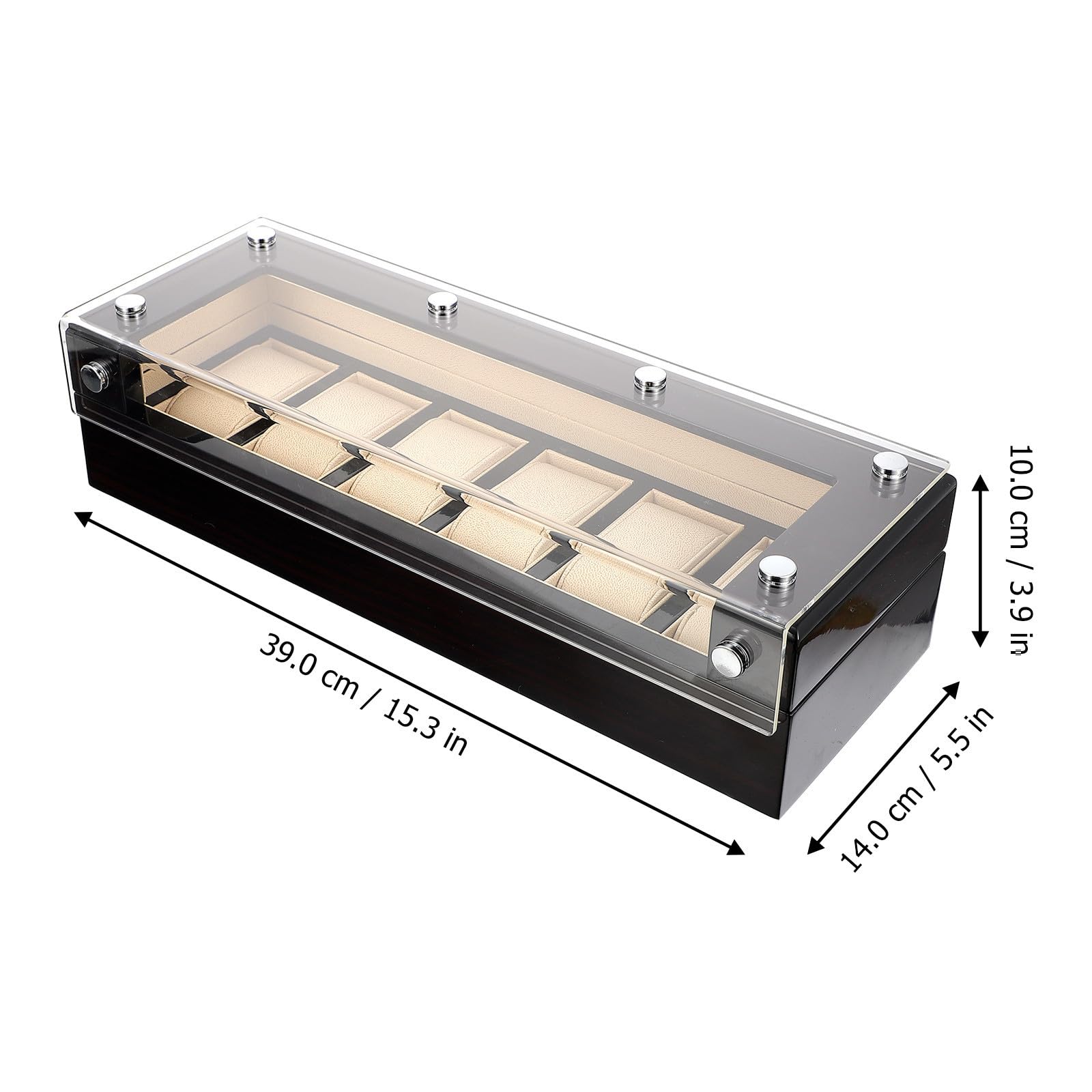 TEHAUX Elegante Uhrenbox aus Schwarzem Holz mit Durchdachtem Stauraum und Transparenter Acrylabdeckung für Stilvolle Uhrenaufbewahrung Zuhause oder Unterwegs
