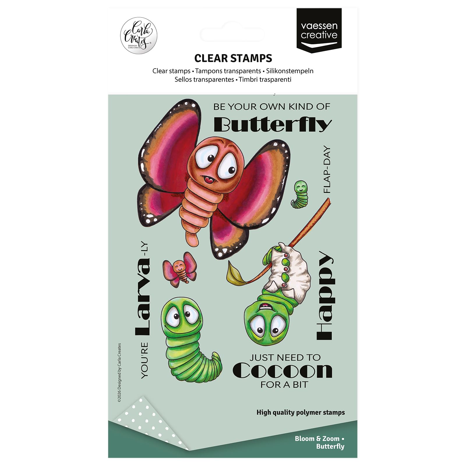 Vaessen Creative Clear Stamps 15 Pcs - Butterfly - Scrapbooking, Stamping and Card Making Supplies for Crafting, A6